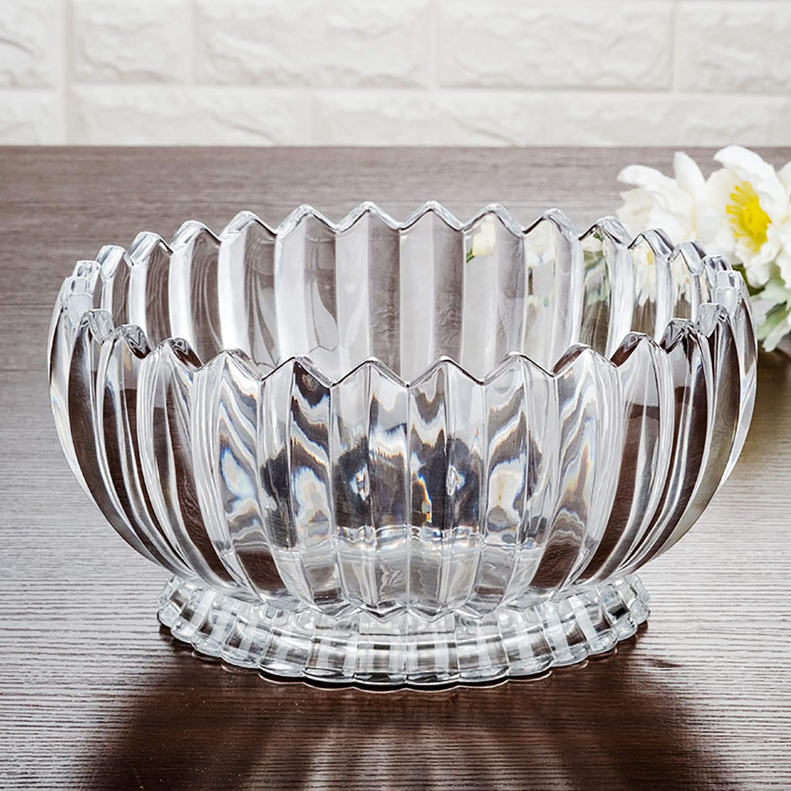 Elegant Clear Crystal Glass Salad Bowl - 22x12cm (9x5inch) Multipurpose Serving Dish for Fruits, Snacks, Desserts | Perfect for Home Decor, Office Parties & Wedding Centerpieces
