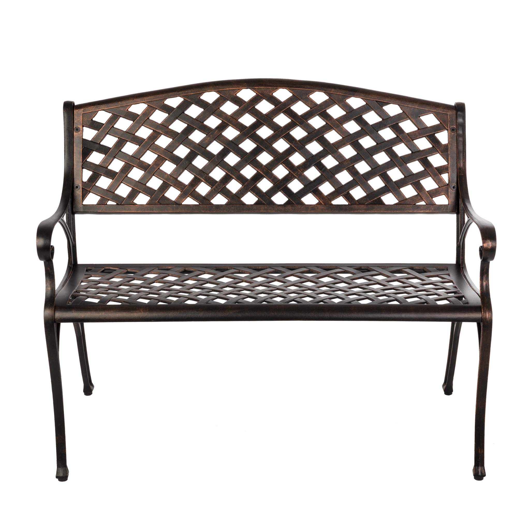 Patio Sense 61491 Lightweight Cast Aluminum Garden Bench - Sturdy Basketweave Design with Antique Bronze Finish for Backyard, Patio & Outdoor Relaxation | Perfect for Lounging, Entertaining & Enhancing Outdoor Spaces