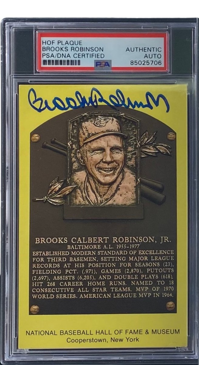 Brooks Robinson Autographed 4x6 Baltimore Orioles Hall of Fame Plaque Card with PSA/DNA Certification #85025706 - Perfect for Baseball Memorabilia Collectors & Sports Fans