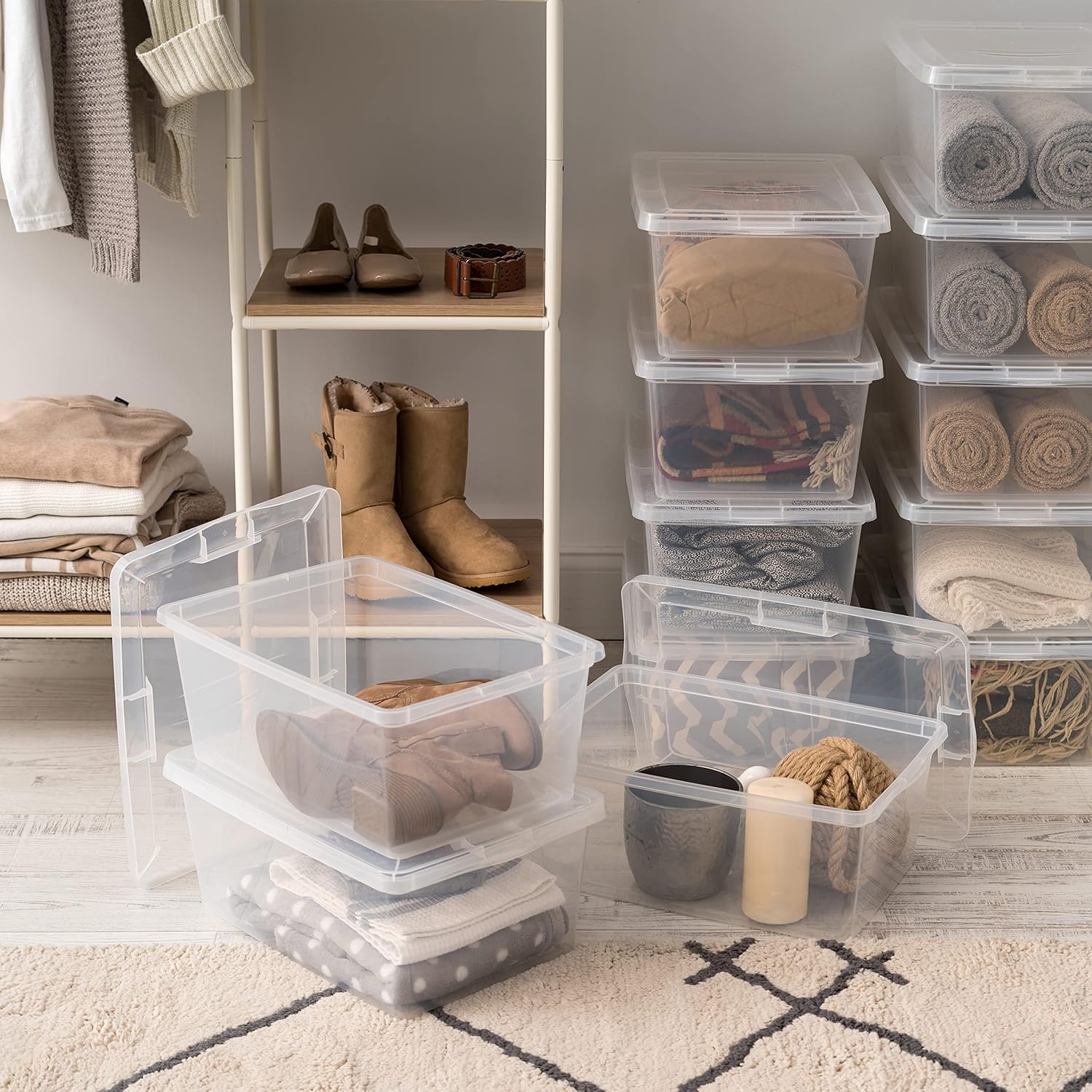 IRIS USA 17 Quart Clear Storage Box - 12 Pack | BPA-Free Plastic Stackable Bins with Lids | Perfect for Organizing Shoes, Closet Shelves, Classroom Supplies & Game Storage | Ideal for Home, Office & School Organization