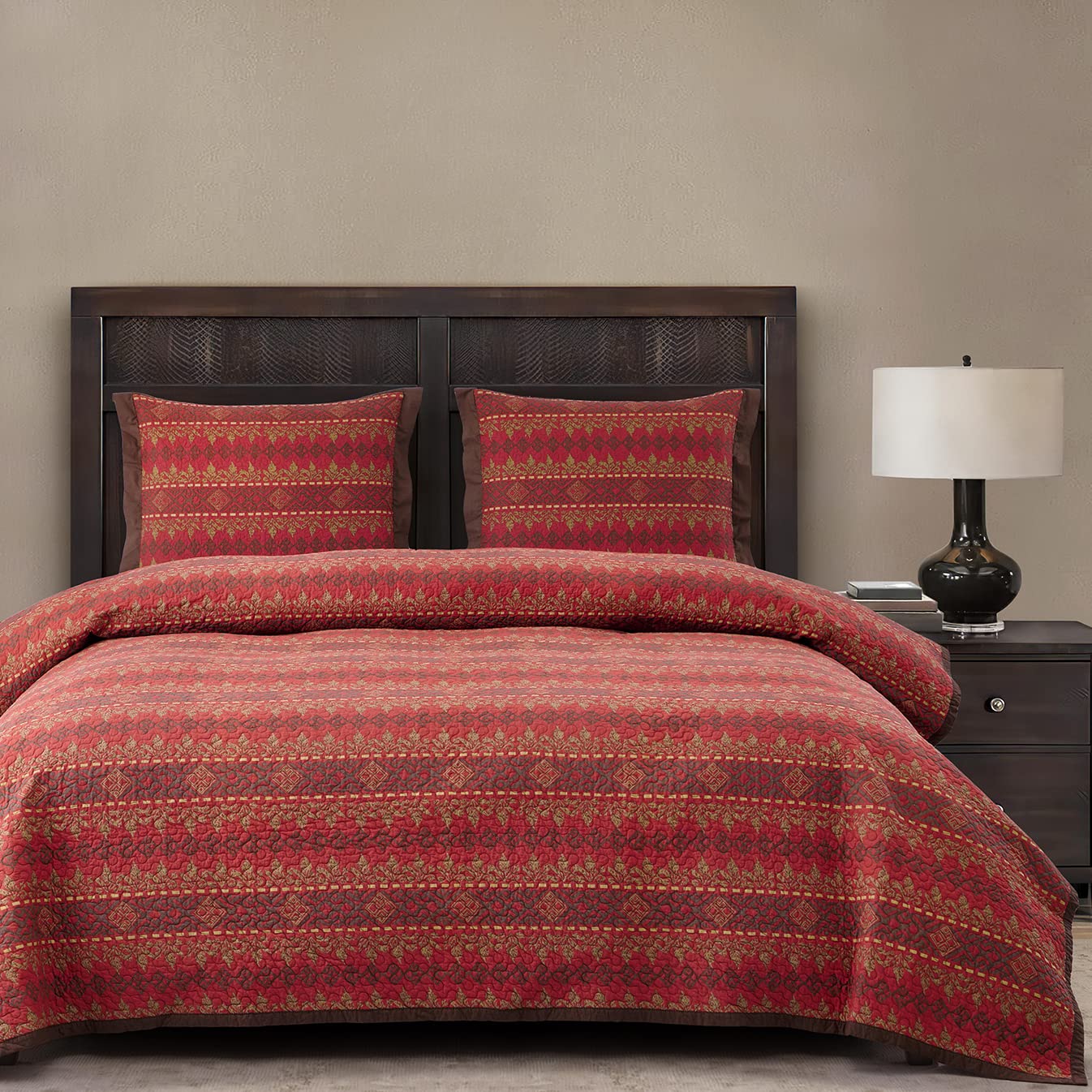 HiEnd Accents Rushmore 3-Piece Quilt Set with Pillow Shams - Super Queen Size Cotton Reversible Luxury Bedding - Southwestern Rustic Style Bed Set (1 Quilt + 2 Pillowcases) for Cozy Bedroom Decor & Guest Room Styling