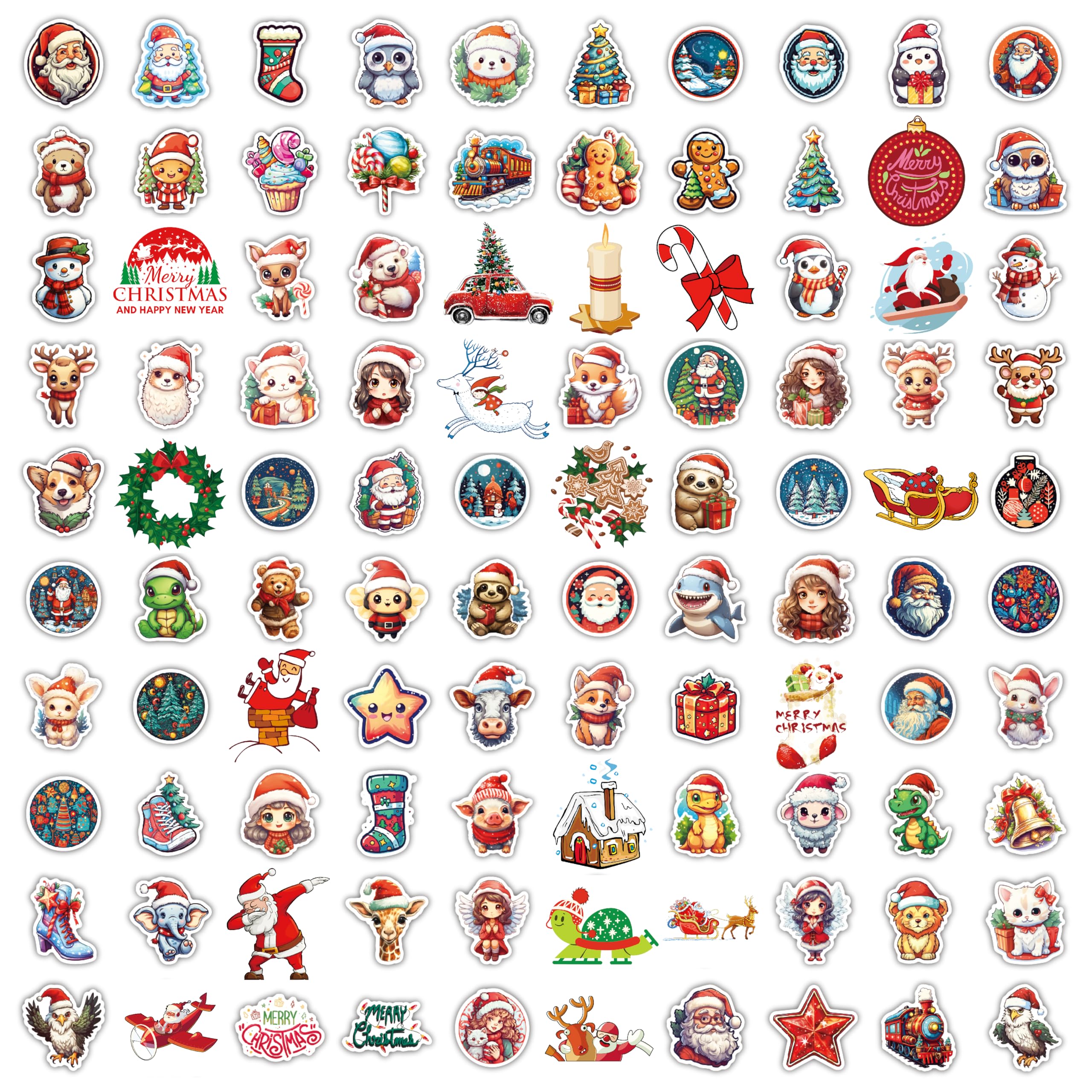 100 Pcs Christmas Stickers - Merry Christmas Vinyl Stickers for Kids, Funny Holiday Decals for Water Bottles & Gifts - 2024 Festive Party Supplies (Perfect for DIY Crafts, Scrapbooking & Holiday Decorations)