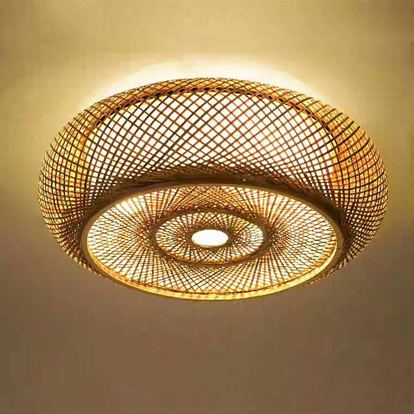 Handmade Bamboo Wicker Rattan Flush Mount Ceiling Light Fixture - 3-Light Vintage Hanging Lantern in Rustic Style for Living Room, Bedroom, Restaurant & Cafe - Perfect for Boho, Farmhouse & Coastal Decor