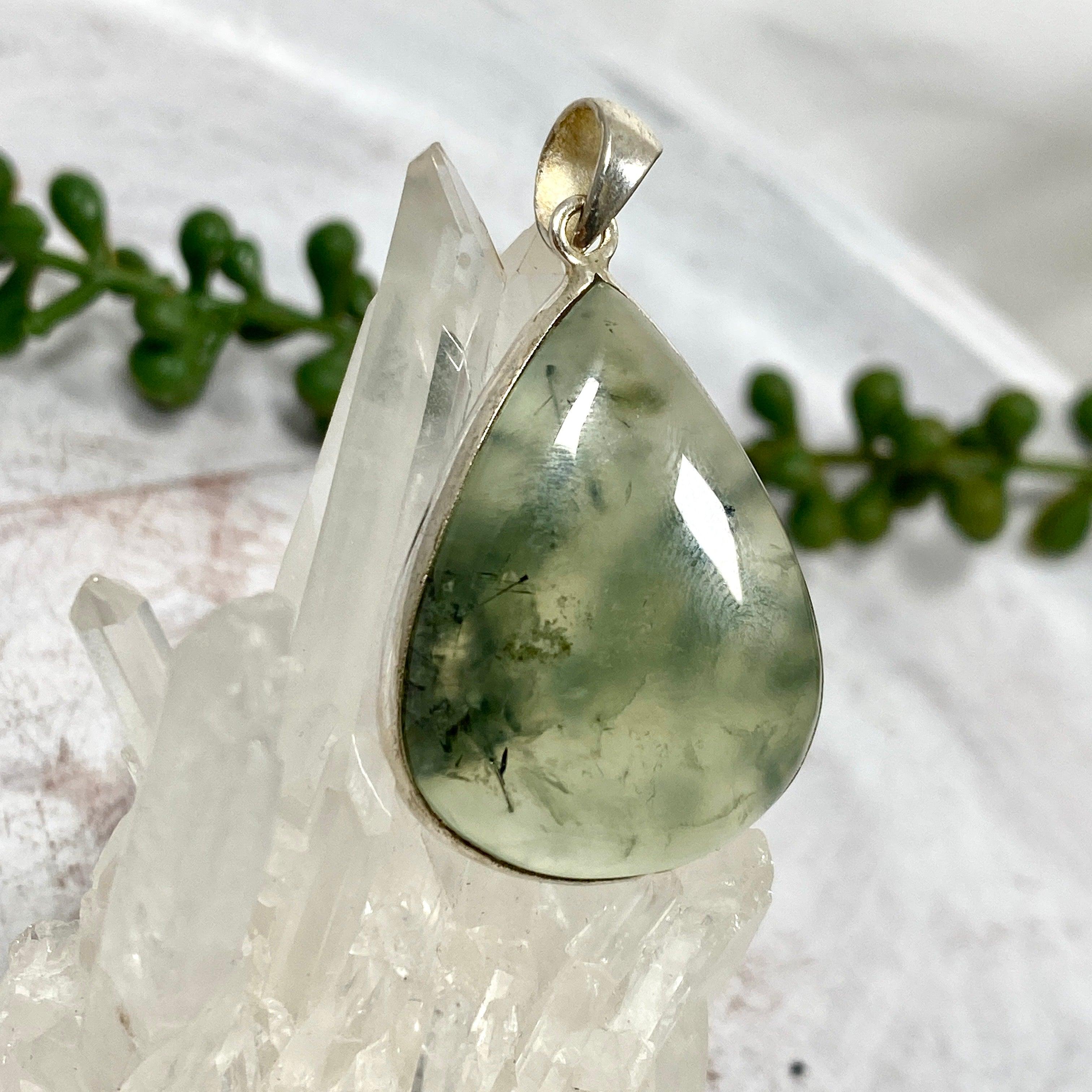Natural Prehnite Teardrop Pendant Necklace KPGJ2760 - Elegant Jewelry for Women, Perfect for Weddings, Parties & Everyday Wear