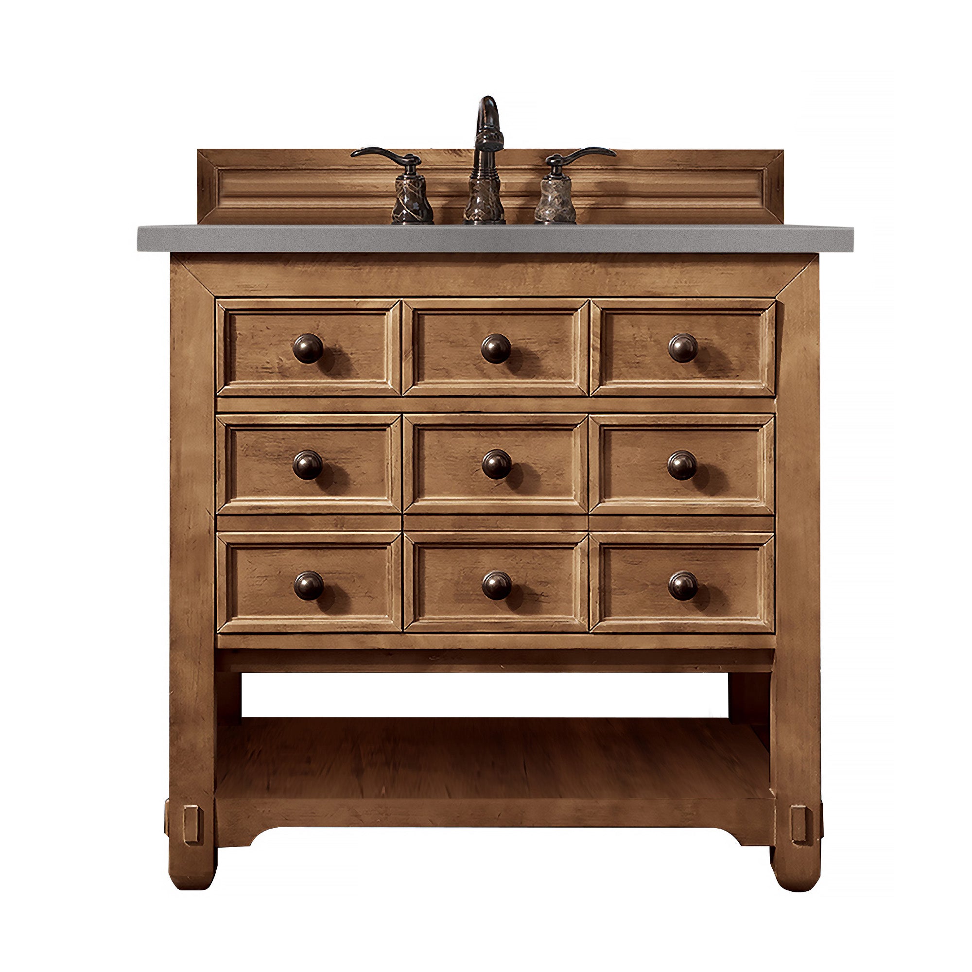 Malibu 36 Inch Single Bathroom Vanity with Honey Alder Wood & 3CM Grey Expo Quartz Top - Perfect for Modern Master Bathroom or Guest Bathroom Renovation