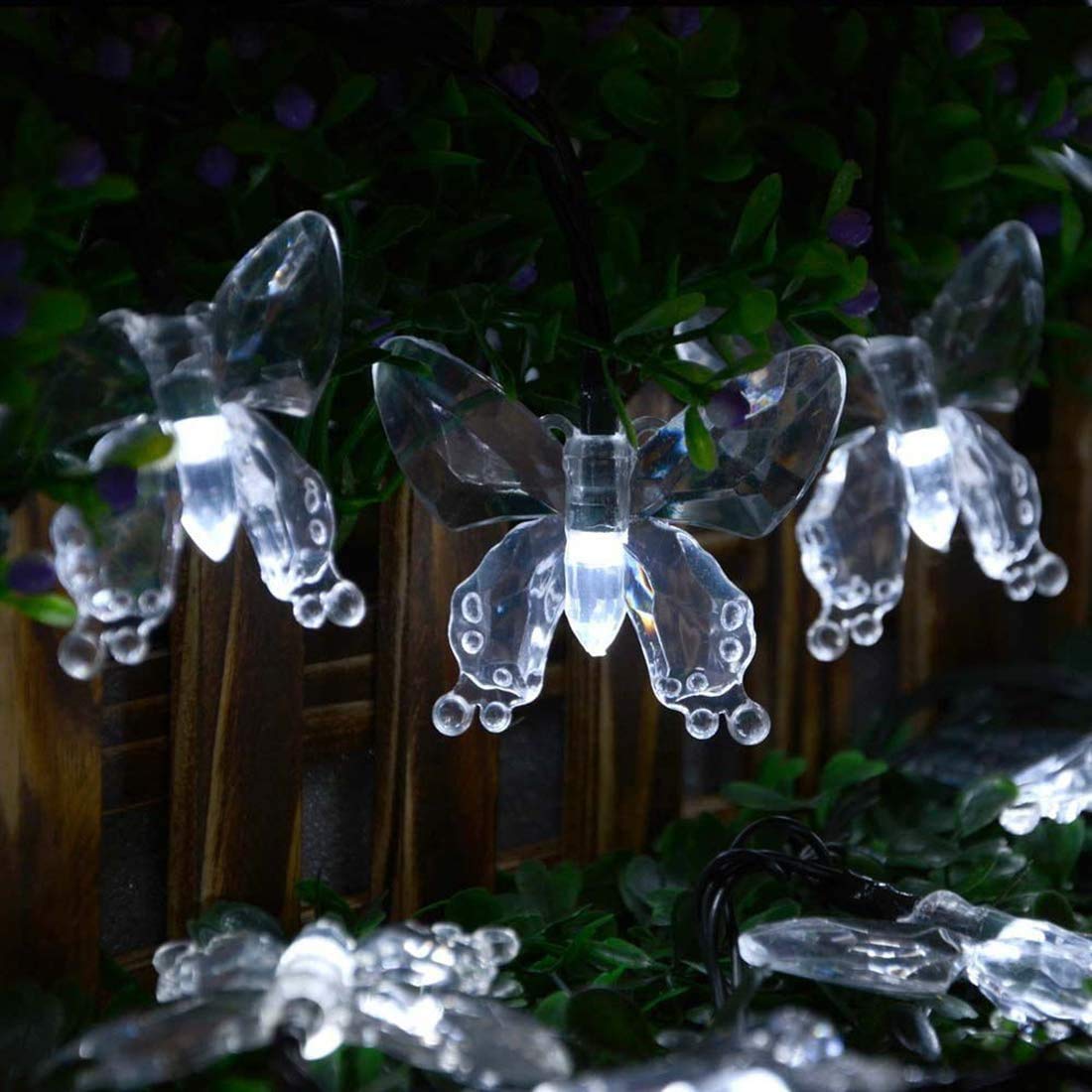 Solar Powered Butterfly String Lights - 23FT 50LED Waterproof Outdoor Fairy Lights with 8 Lighting Modes for Garden, Patio, Wedding, Party & Christmas Decor (White) - Perfect for Backyard, Balcony and Indoor Home Decorations
