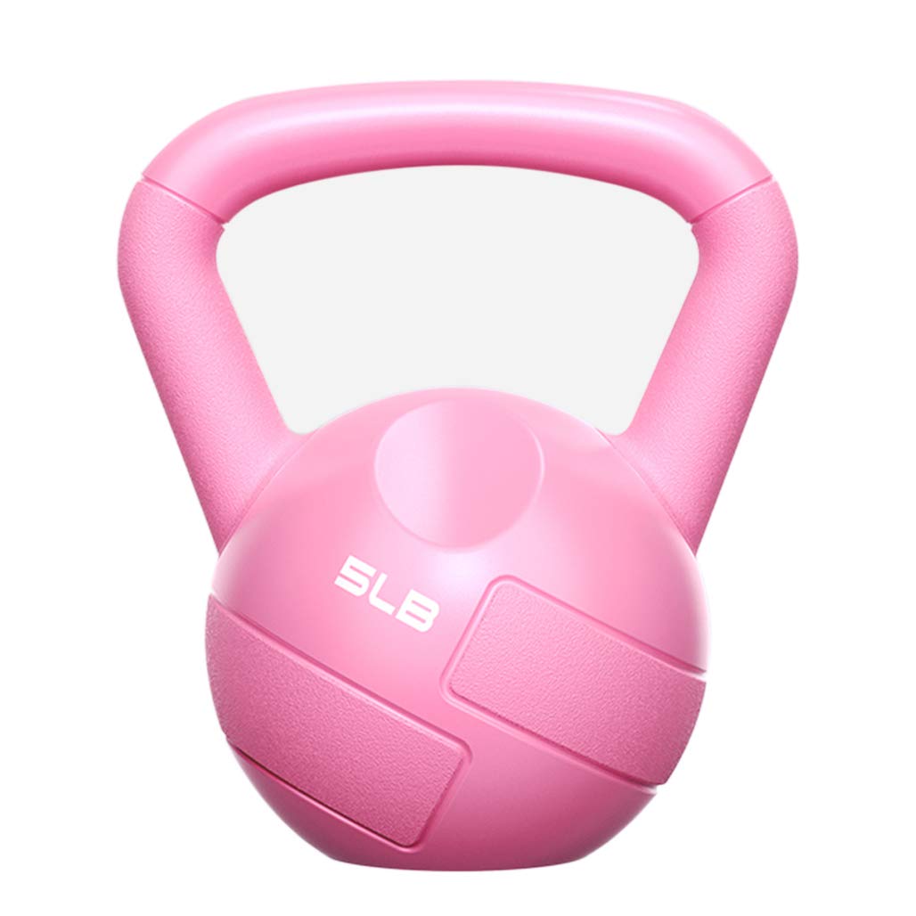 DPPAN 5lb Vinyl Coated Cast Iron Kettlebell - Wide Flat Base with Comfort Grip for Strength Training, Home Gym & CrossFit | Pink Fitness Weight for Women & Beginners