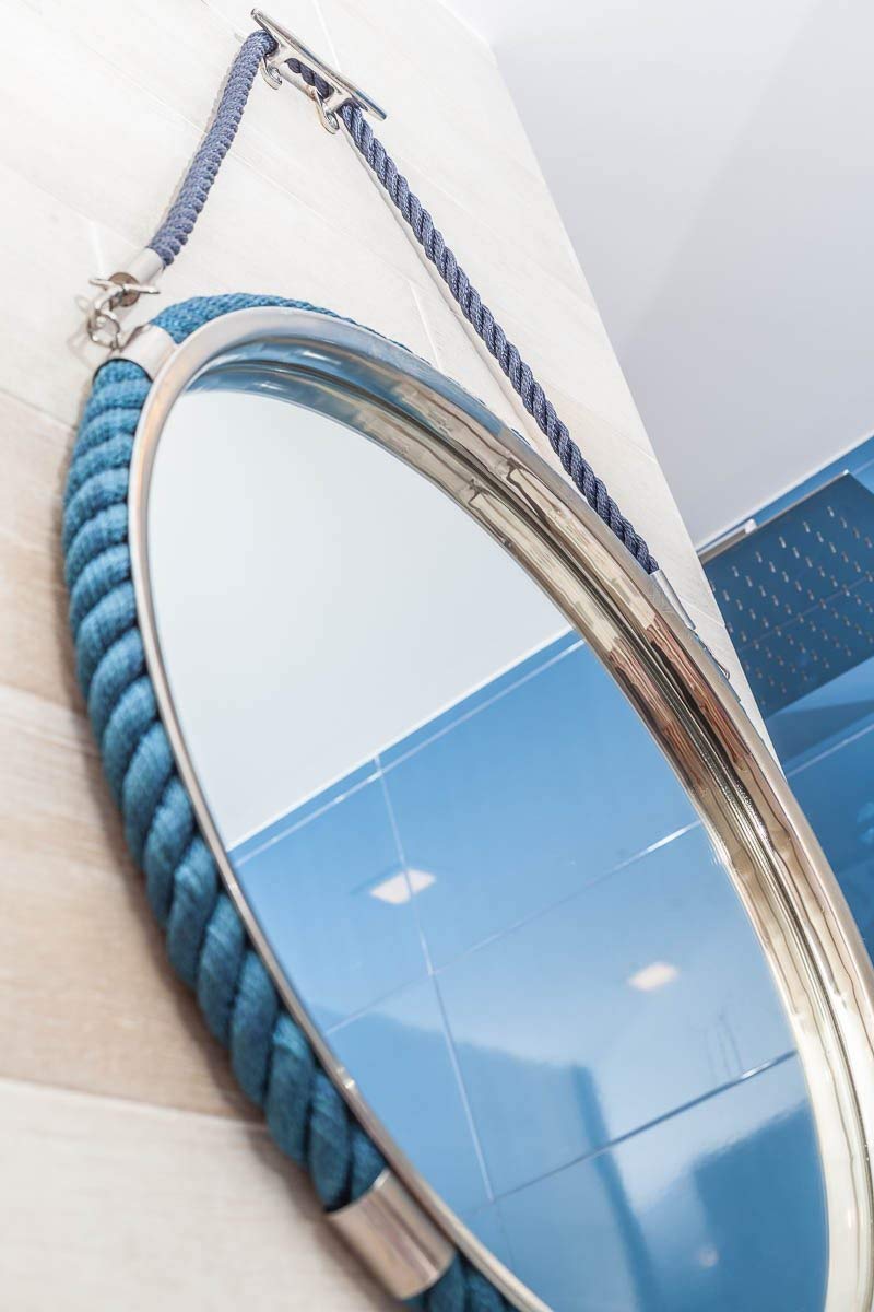 Nautical Round Wall Mirror - Blue Bathroom Hanging Mirror | Perfect Yacht Decor & Father's Day Gift for Dad | Ideal for Coastal Home Decor, Boat Cabins & Bathroom Vanities