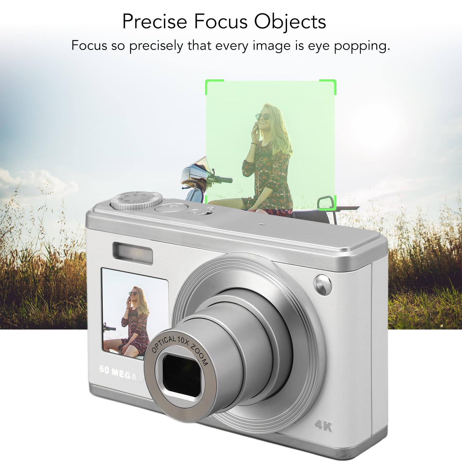 60MP 4K Digital Camera with Dual-Screen & Autofocus | 10x Optical Zoom | Anti-Shake | Compact Portable Camera for Travel, Vlogging & Outdoor Photography | Automatic Shooting Modes (White)