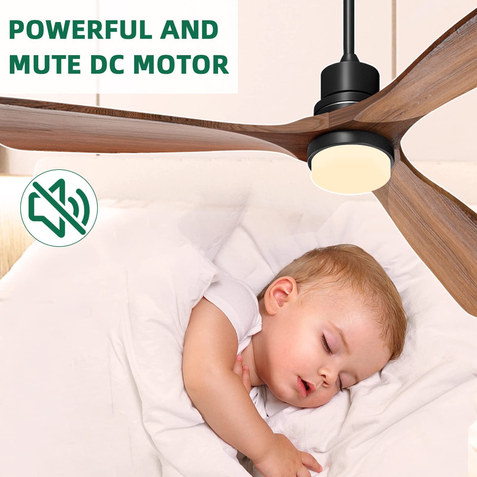 Obabala 60 Inch Modern Ceiling Fan with Light and Remote Control - 3 Reversible Wood Blades, Silent DC Motor for Indoor/Outdoor Use - Perfect for Patios, Farmhouse, Bedroom, and Living Room