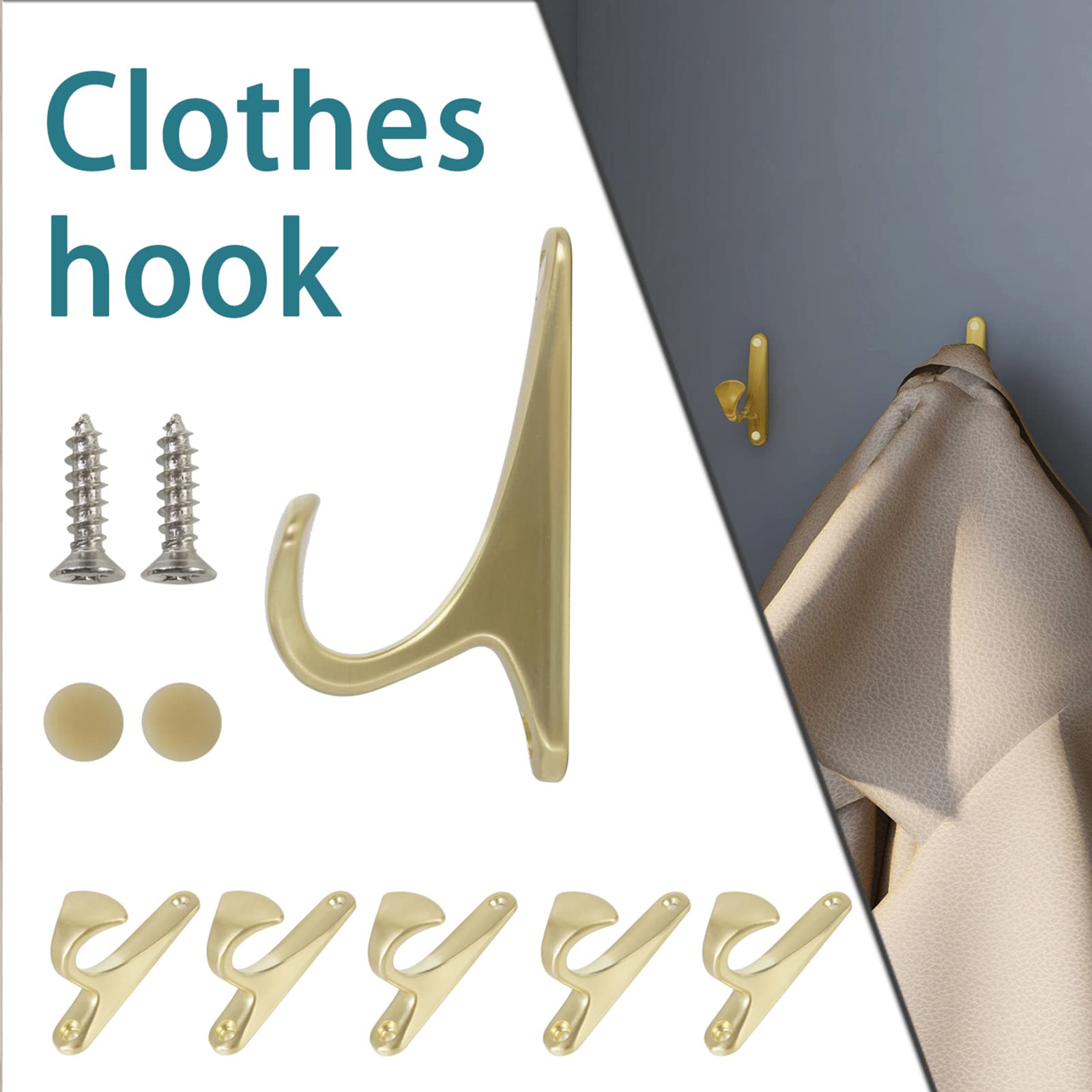 OLAYA 20 Pack Brushed Gold Wall Hooks - Heavy Duty Decorative Hooks for Hanging Coats, Hats, Bags & Kitchen Utensils | Rust-Resistant Metal Hooks for Closet, Entryway & Bathroom Organization