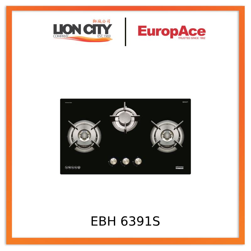 Europace EBH 6391S 90cm 3-Burner Gas Cooker Hob with Schott Glass - LPG Compatible for Modern Kitchen Cooking & Baking