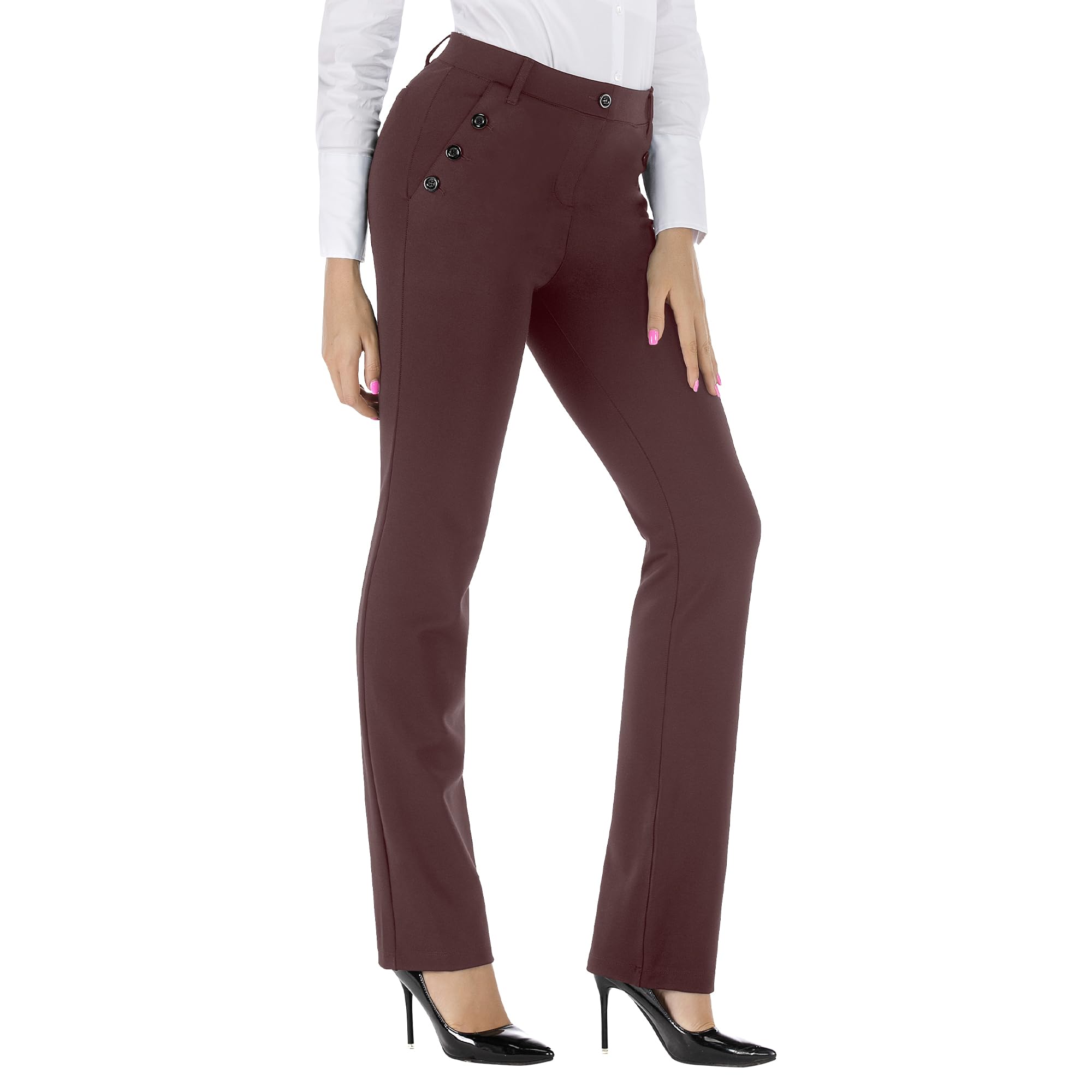 BIG ELEPHANT Women's Stretch Yoga Dress Pants - Business Office Casual Slacks with Pockets - Petite/Regular/Long/Tall Sizes - Perfect for Work, Travel & Everyday Comfort
