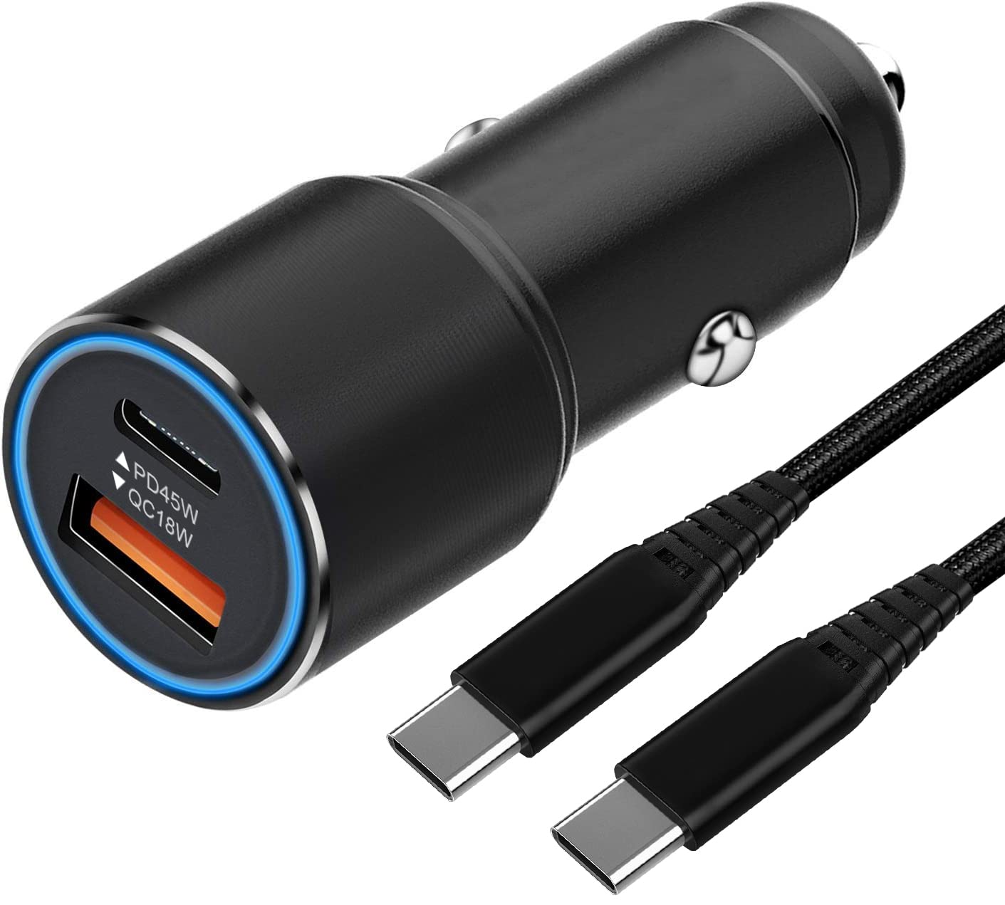 63W Fast Car Charger with USB-C & USB-A Ports for Samsung Galaxy S24/S24+/S25/S25 Ultra/S23 FE/S22/S21/A Series - Dual Port 45W PD & 18W Quick Charge - Perfect for Road Trips & Daily Commute