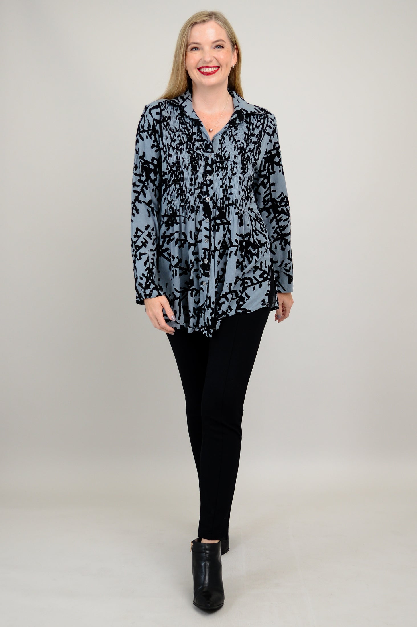 Cindy Long Sleeve Blouse with Lisbon Bloom Floral Print - Elegant Women's Top for Work, Office & Casual Wear