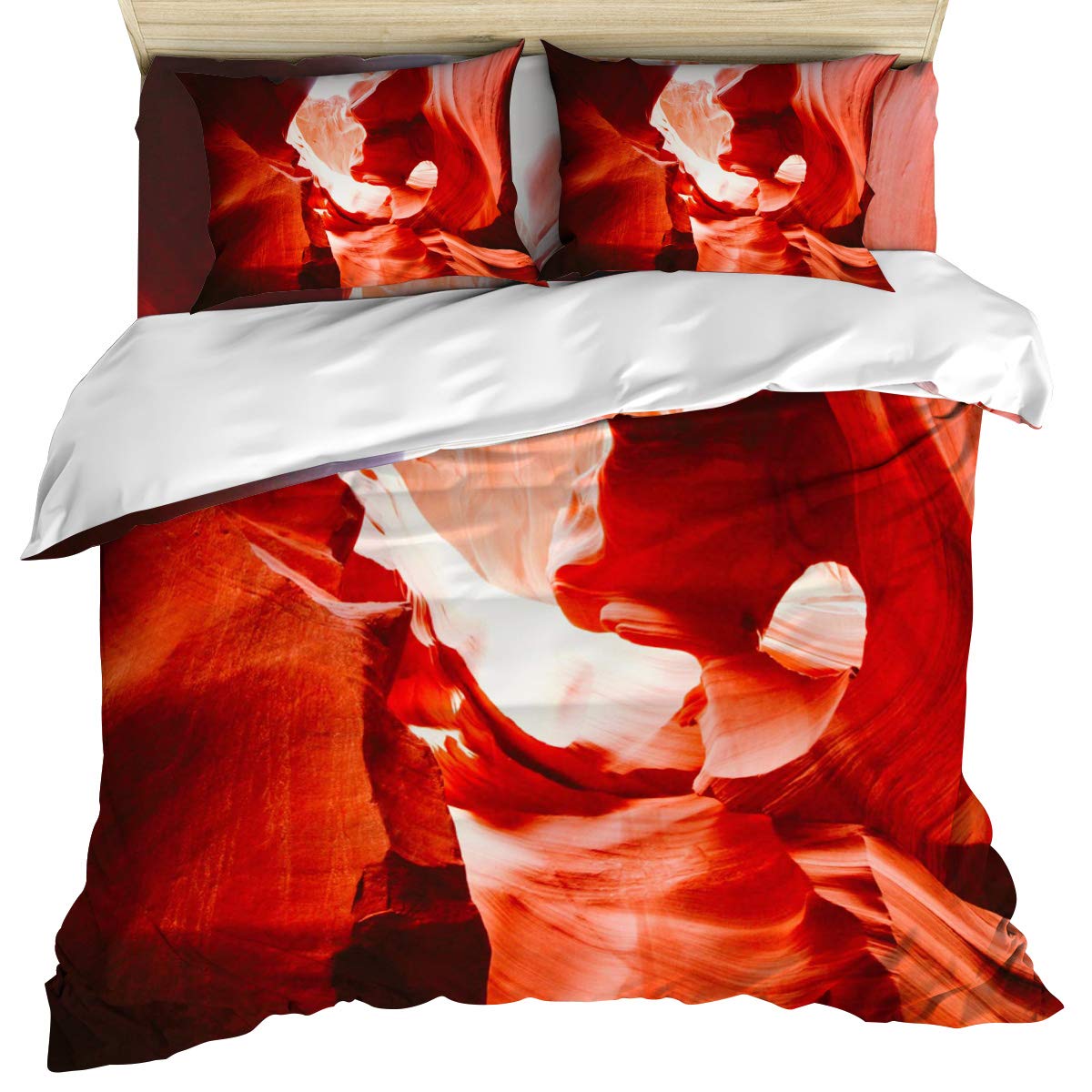 Luxury 4-Piece Queen Size Bedding Set - Red Antelope Canyon Curved Rock Wall Duvet Cover, Comforter, Quilt & Pillow Shams for Kids, Teens & Adults | Perfect for Home, Dorm & School Decor