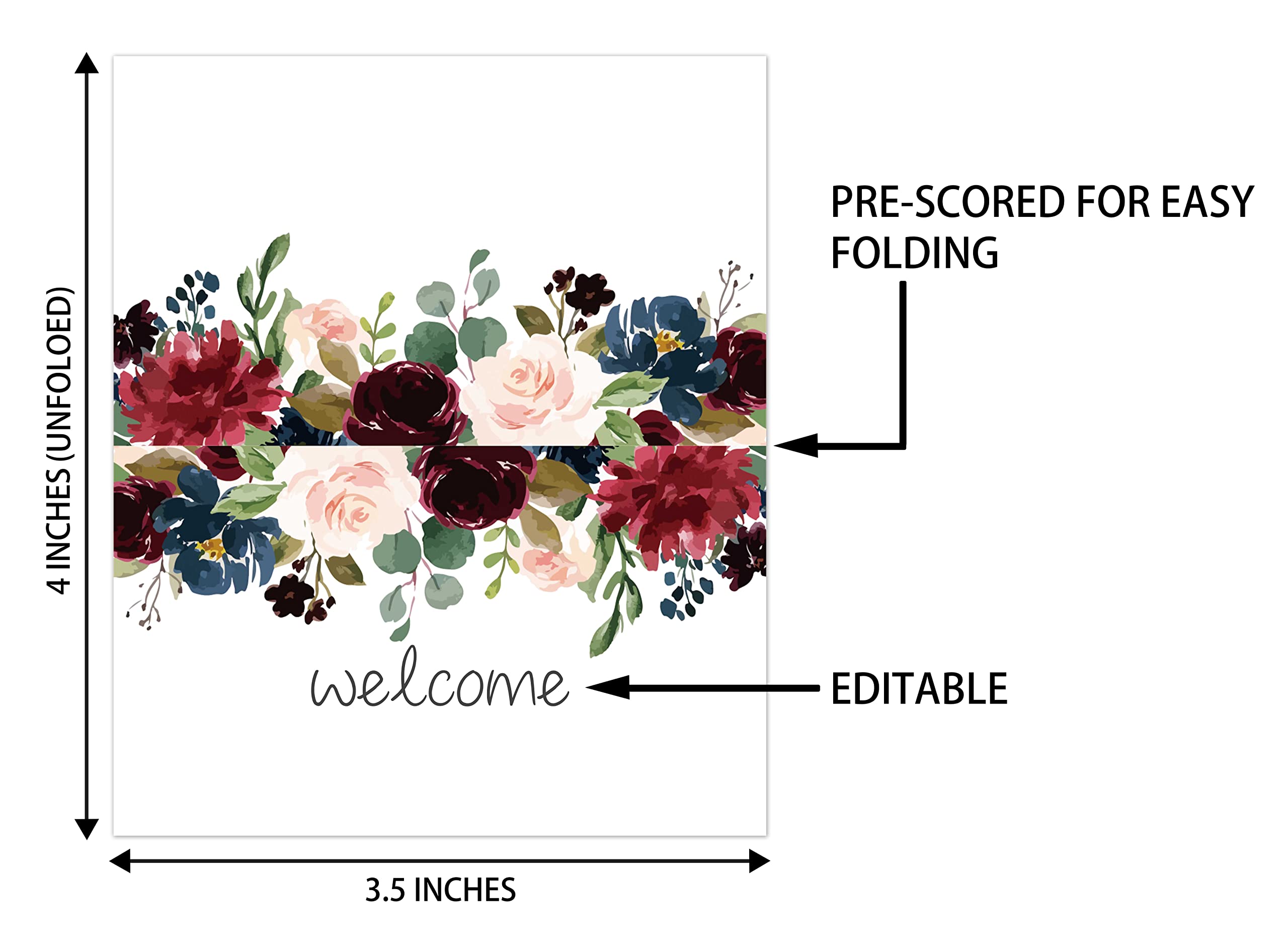 Elegant Floral Place Cards - 25 Pack Editable Name Cards for Weddings, Baby Showers & Parties | Tent Style Seating Cards for Valentine's Day, Bridal Events & Special Occasions | Perfect for Table Settings & Guest Seating Arrangements