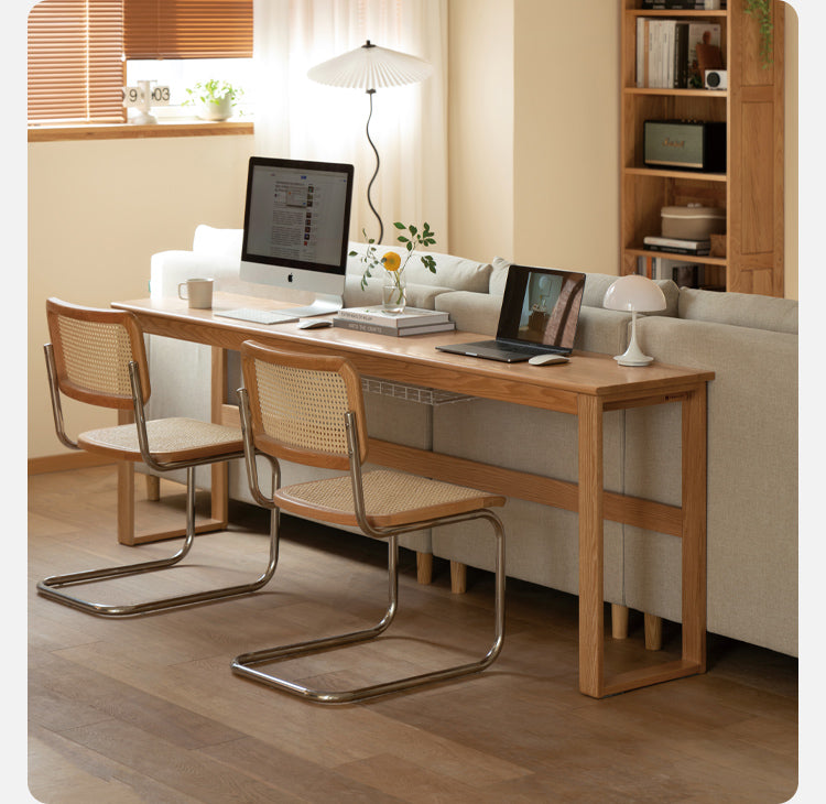 Solid Oak and Poplar Wood Long Narrow Desk - Modern Minimalist Home Office Writing Table for Small Spaces | Perfect for Study, Work, and Laptop Use