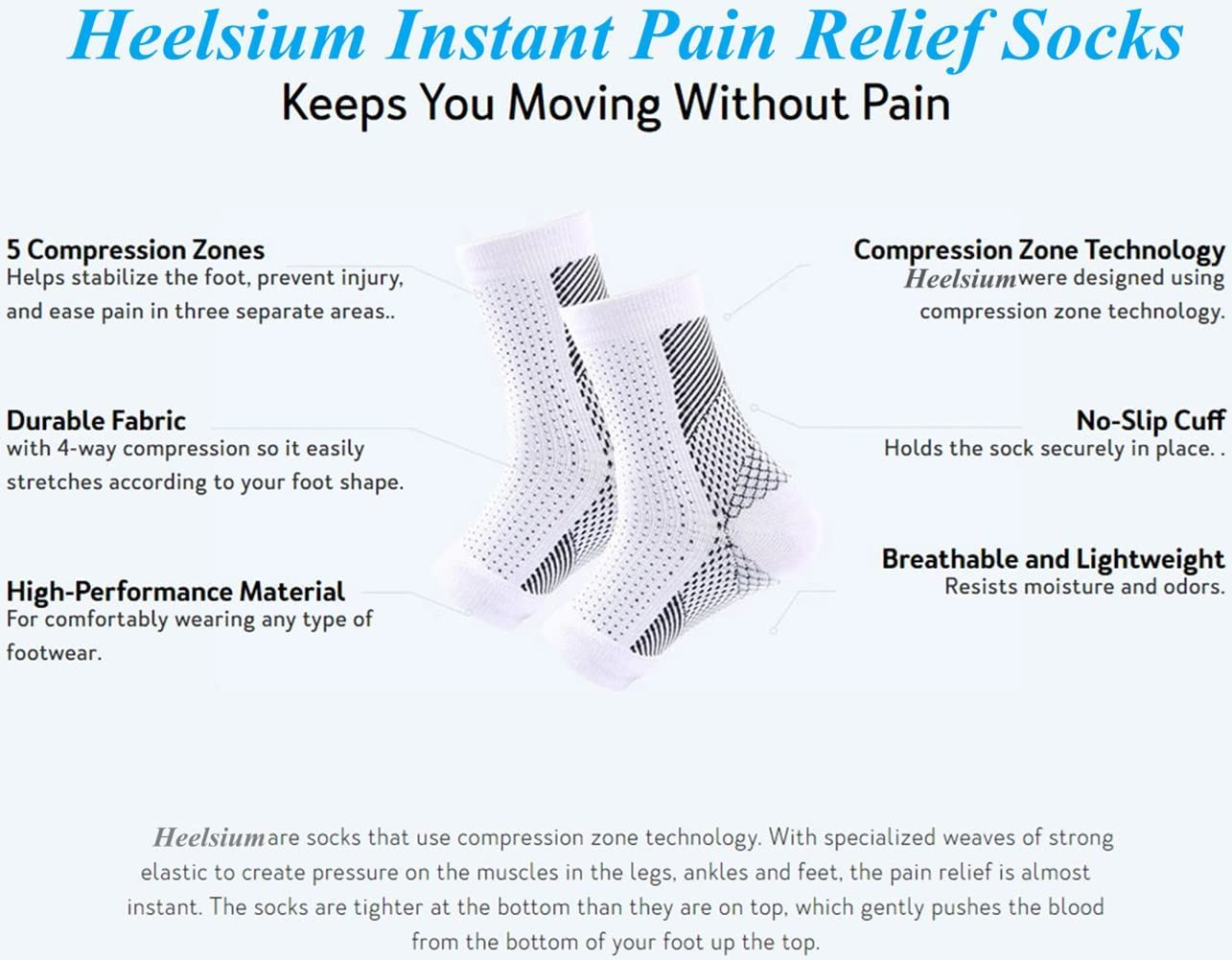 MUGUOY Plantar Fasciitis Socks - Pain Relief Compression Socks for Men & Women - Neuropathy & Heel Support for Daily Wear