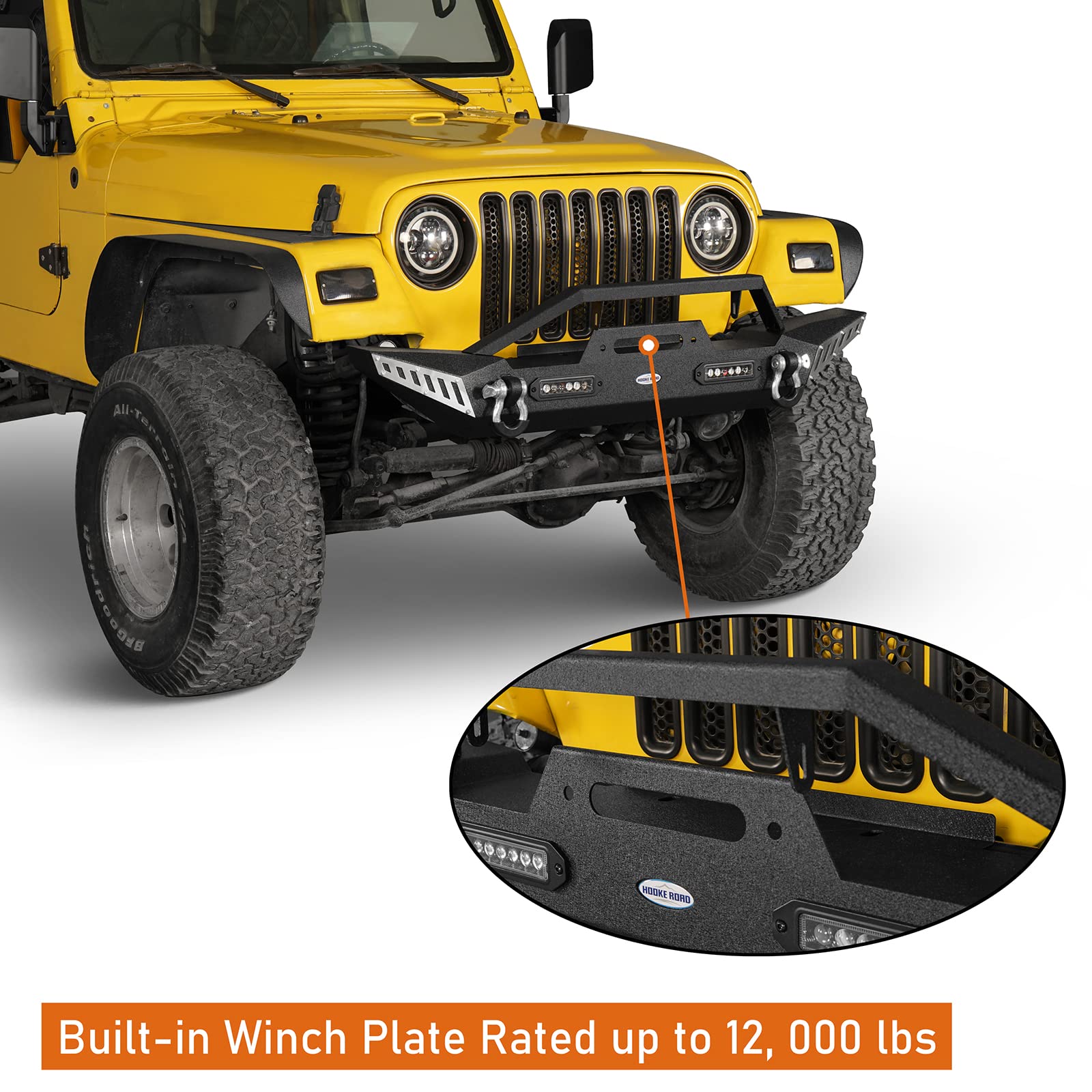 Hooke Road Jeep Wrangler TJ Front & Rear Bumper Combo with Winch Plate & Hitch Receiver for 1997-2006 TJ & Unlimited LJ Models - Off-Road Protection & Towing Solution for Adventure Enthusiasts