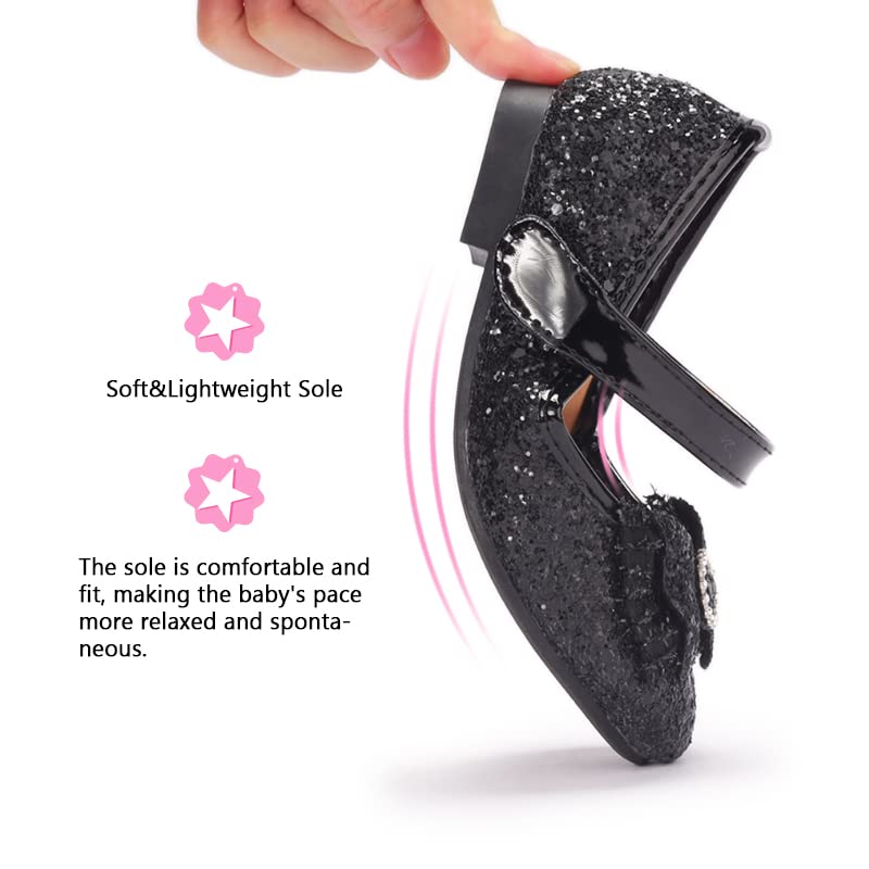 K KIP WOK Toddler Girl Mary Jane Dress Shoes - Sparkly Glitter Flats with Flower Accents for Ballet, Wedding & Special Occasions - Perfect for Pageants, Parties & Dress-Up Play