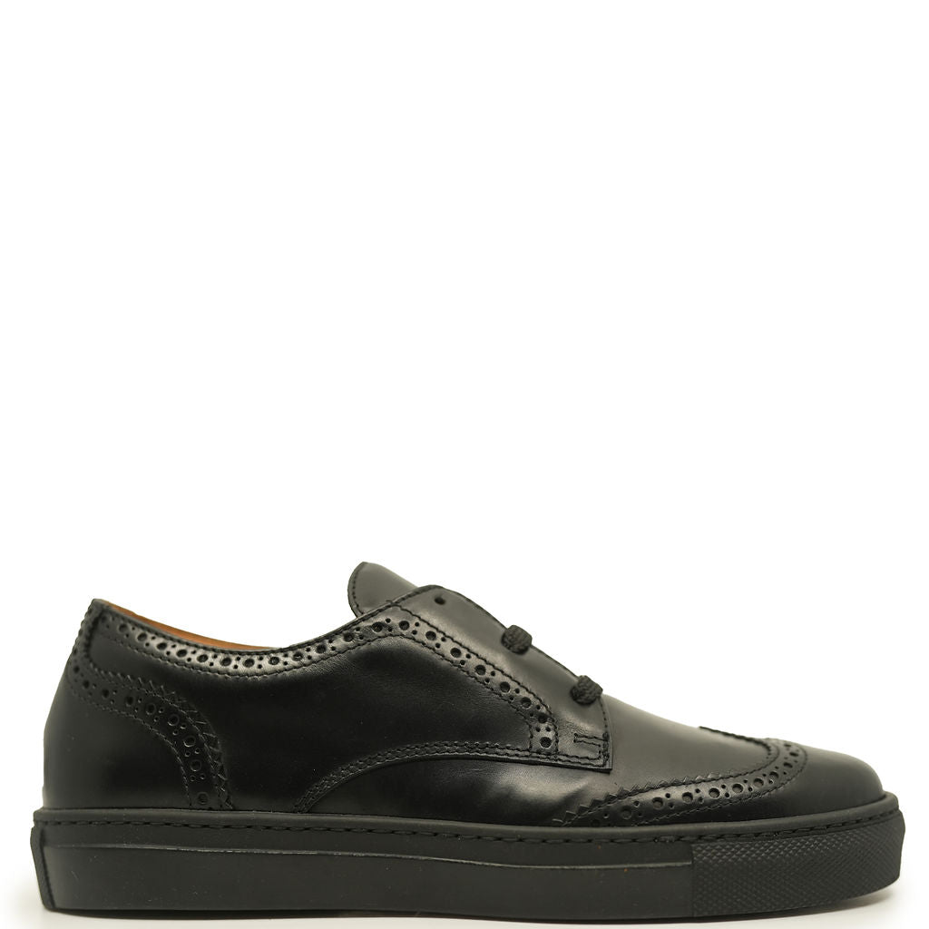 Rondinella Black Leather Wingtip Dress Sneakers for Men - Stylish & Comfortable Business Casual Shoes for Office, Wedding & Formal Events