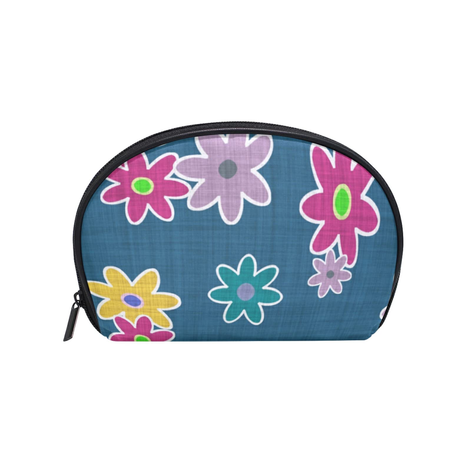 Floral Makeup Bag Small Cosmetic Pouch - Cute Half Moon Travel Organizer for Purse | Perfect for Travel, Gym & Everyday Essentials Storage
