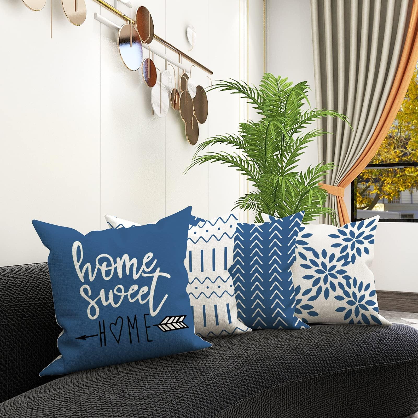 YCOLL 20x20 Inch Pillow Covers Set of 4 - Modern Decorative Linen Fabric Throw Pillow Cases for Sofa, Couch, Bed & Car - Light Blue Home Decor for Living Room, Patio & Travel