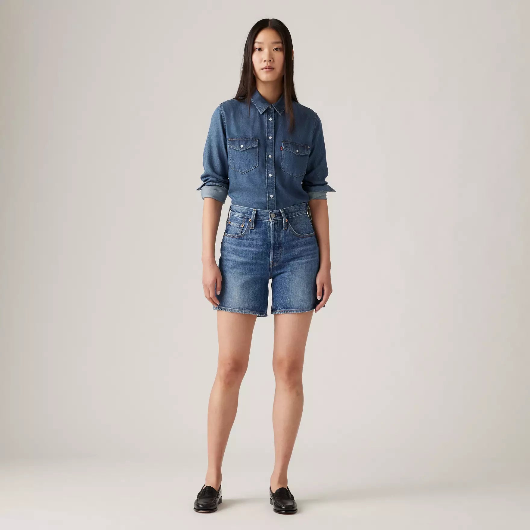 Levi's 501 Mid Thigh Shorts for Women - Classic Blue Denim Shorts | Casual Summer Wear, Beach Outfits & Street Style Fashion