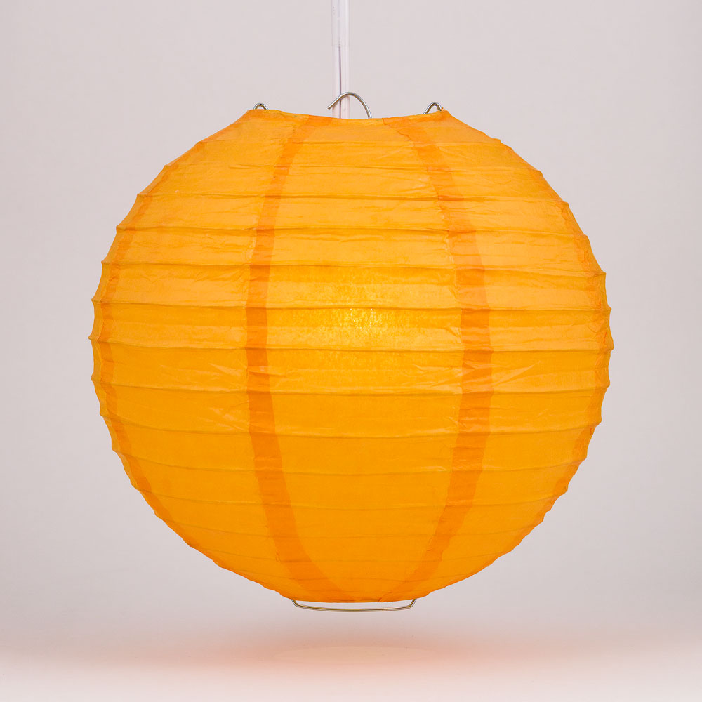 10 Pack Orange Round Paper Lanterns with Even Ribbing - Hanging Party Decorations for Chinese New Year, Halloween, Wedding & Garden Lighting (String Lights Sold Separately)
