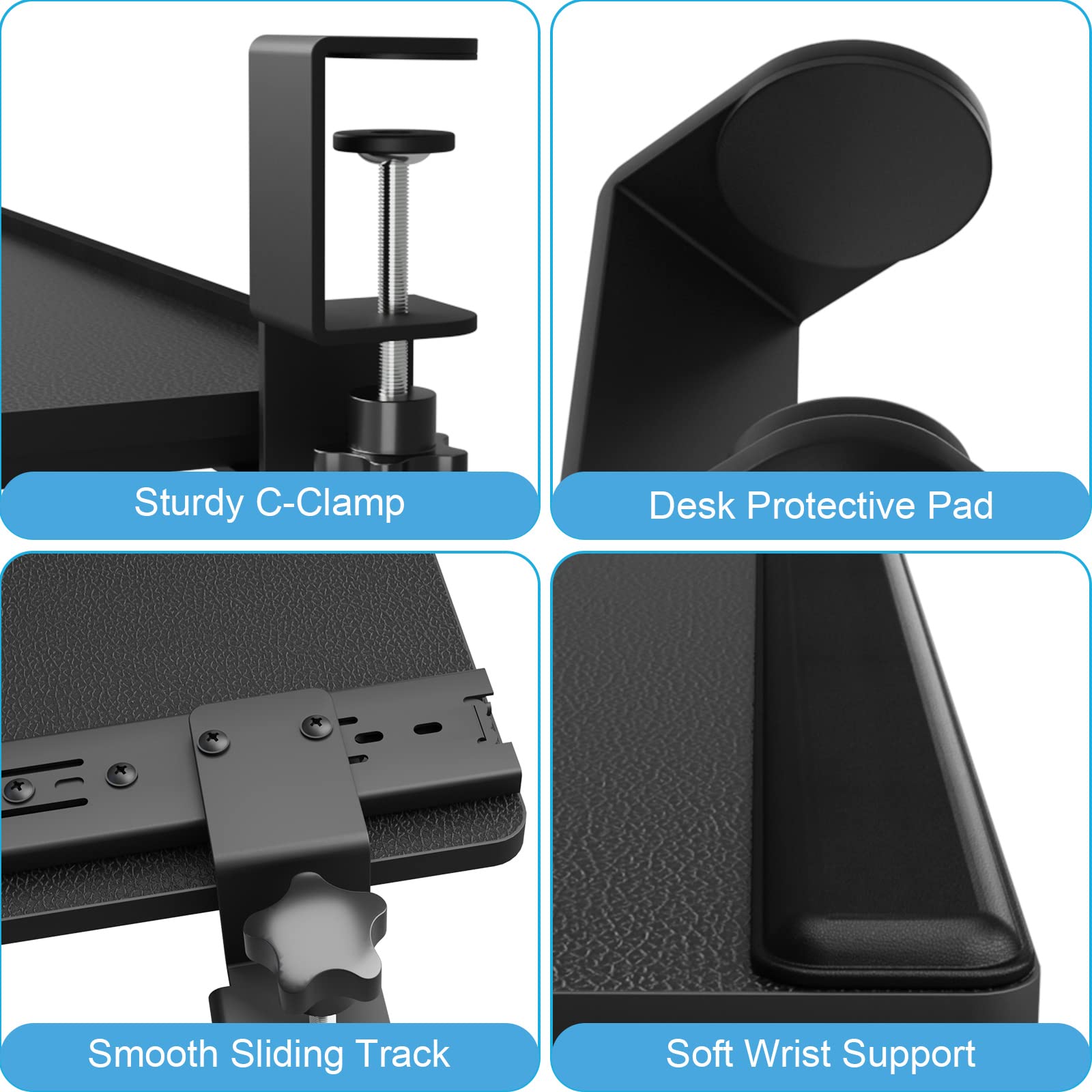 Ergonomic Under Desk Keyboard Tray - 30 x 10 Inch Pull-Out Drawer with Wrist Support Pad | Space-Saving Desk Organizer for Home Office, Gaming Setup & Workstation | Improves Posture & Comfort