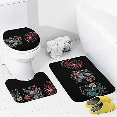 Crane Bird Flowers Traditional Stylish Black