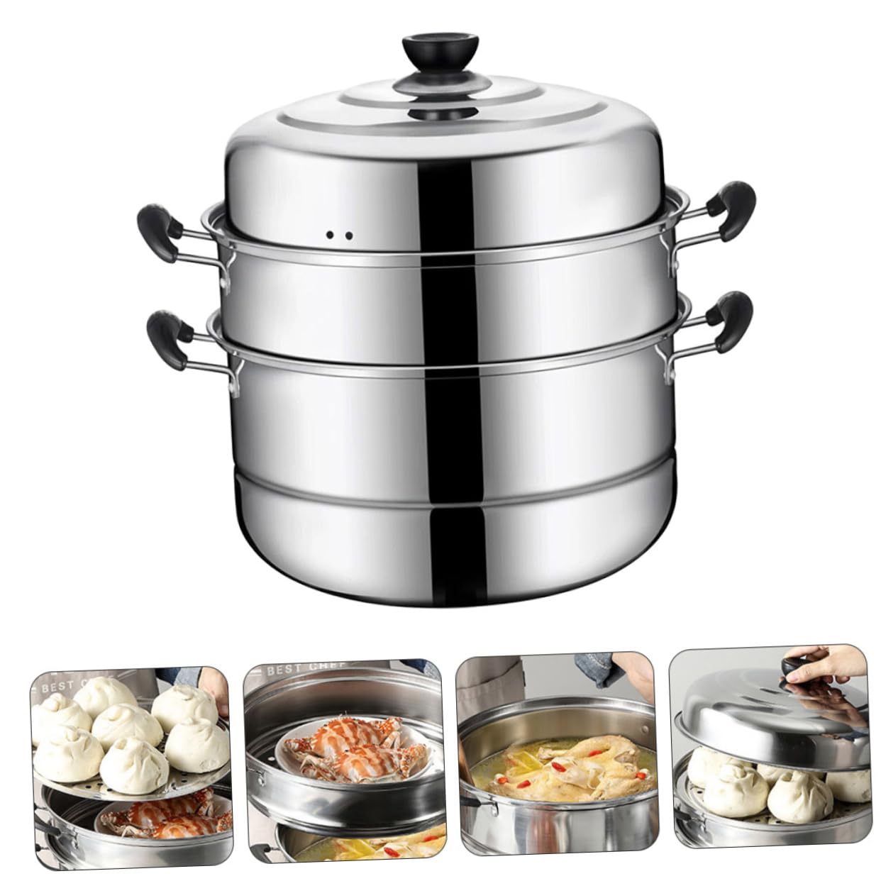 Stainless Steel Stackable Steamer Pot - 3-Layer Steaming Cookware for Soup, Dumplings & Vegetables | Durable & Convenient Kitchen Essential for Home Cooking & Meal Prep