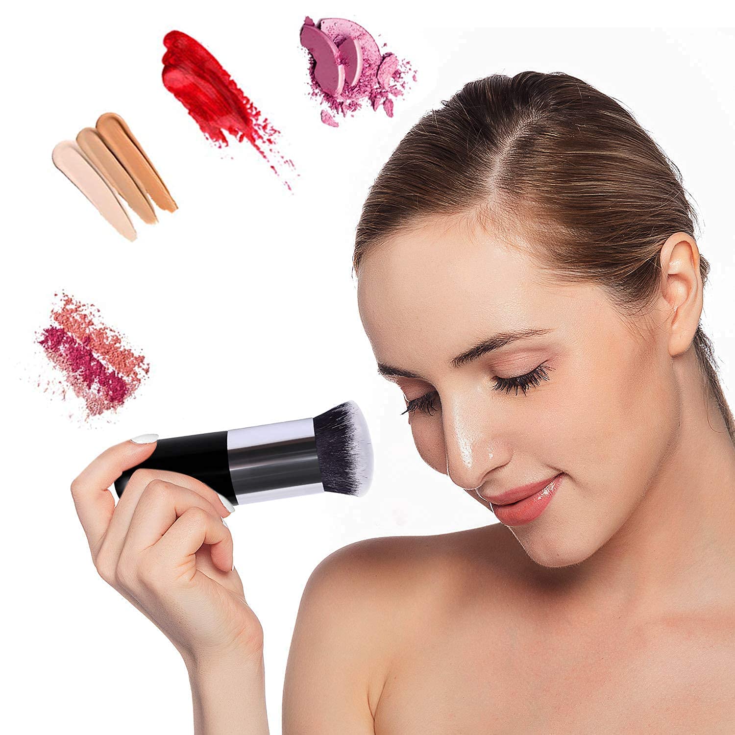 KTABRIZ 2-Piece Lightweight Makeup Brush Set - Fan Face Highlighter & Mini Foundation Brush for Women & Girls | Perfect for Travel & Everyday Makeup Application
