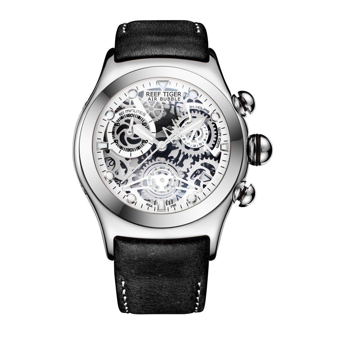 Reef Tiger RGA792 Men's Chronograph Sport Watch - Skeleton Dial, Date Display, Luminous Hands, Stainless Steel Band - Perfect for Running, Swimming & Outdoor Activities