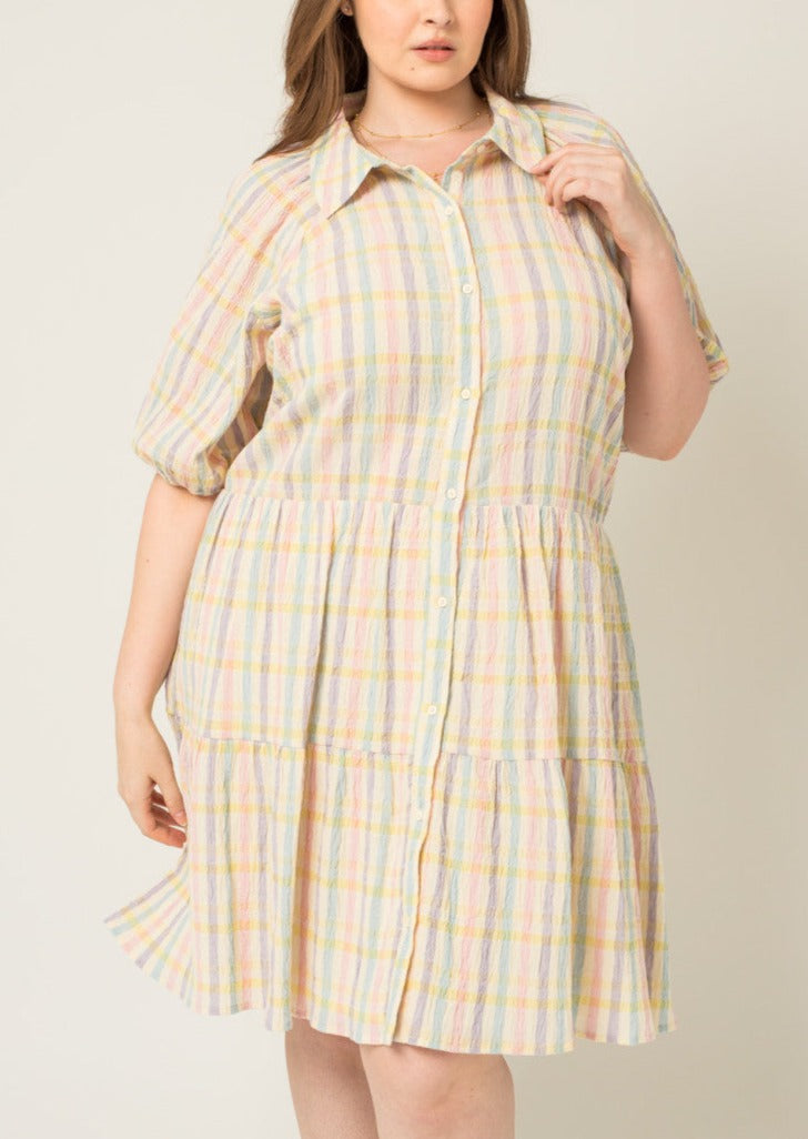 Spring Gingham Dress for Women - Floral Print Short Sleeve A-Line Summer Dress | Perfect for Beach Vacation, Picnic Dates & Outdoor Parties