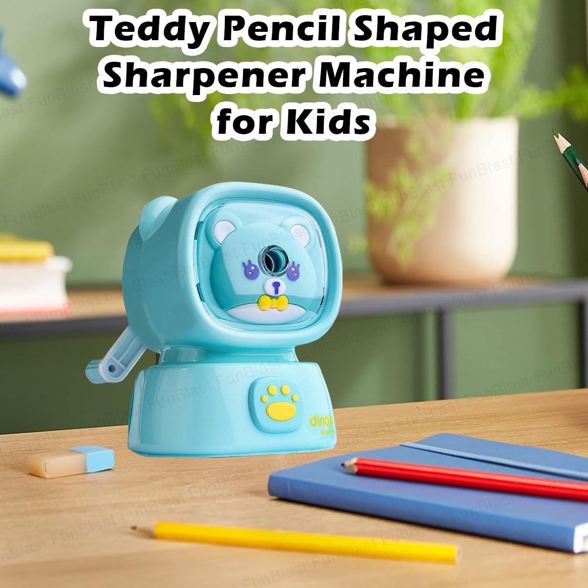 FunBlast Teddy Bear Pencil Sharpener - Cute Electric Tabletop Sharpener for Kids, School & Office Supplies - Perfect Birthday Gift & Return Gift (Sky Blue) - Ideal for Classrooms, Homework & Crafting