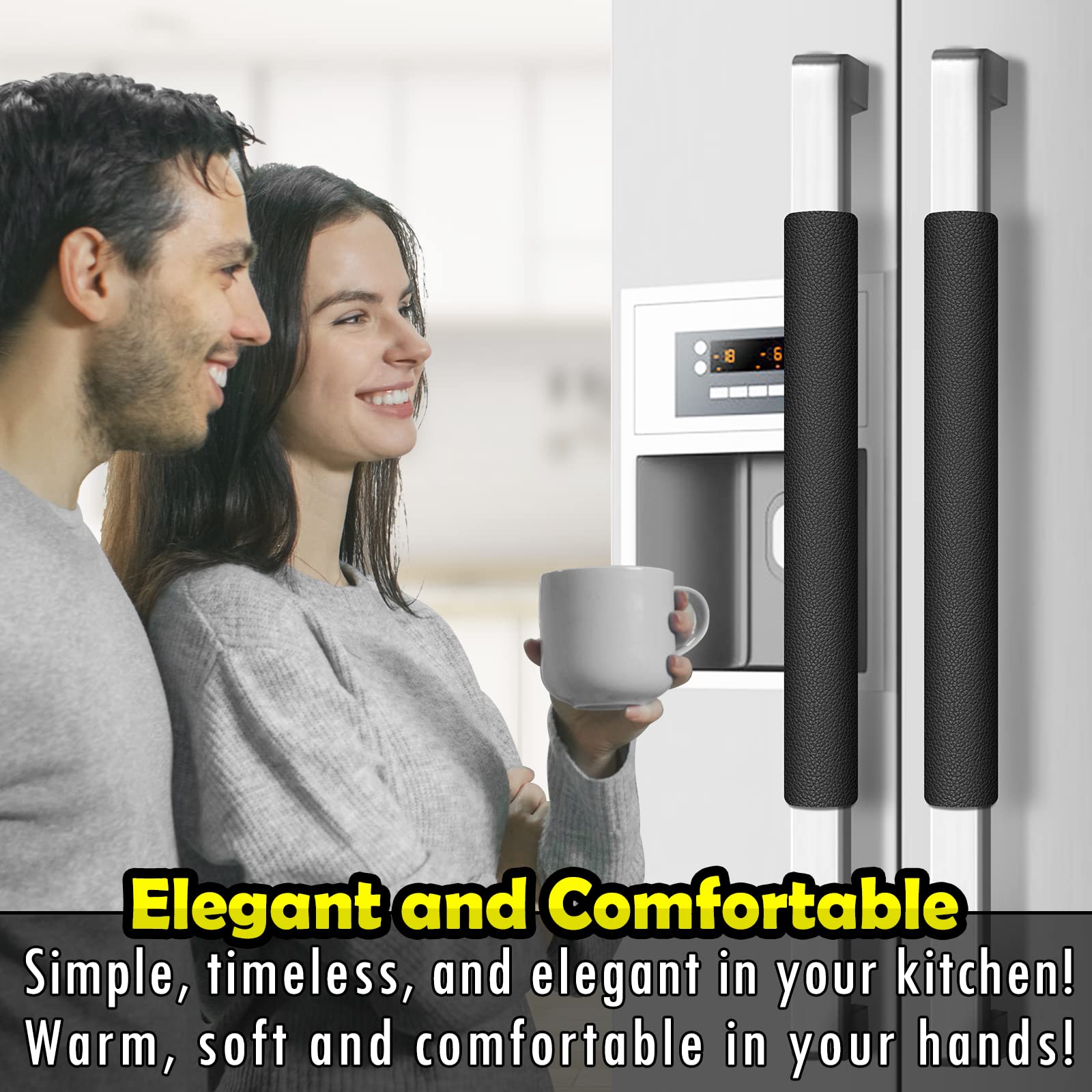 6PCS Leather Refrigerator Door Handle Covers - Kitchen Appliance Protectors for Fridge, Microwave, Oven, Stove & Dishwasher - Stain & Oil Resistant, Easy Clean, Time Saver - Black Kitchen Decor for Modern Homes