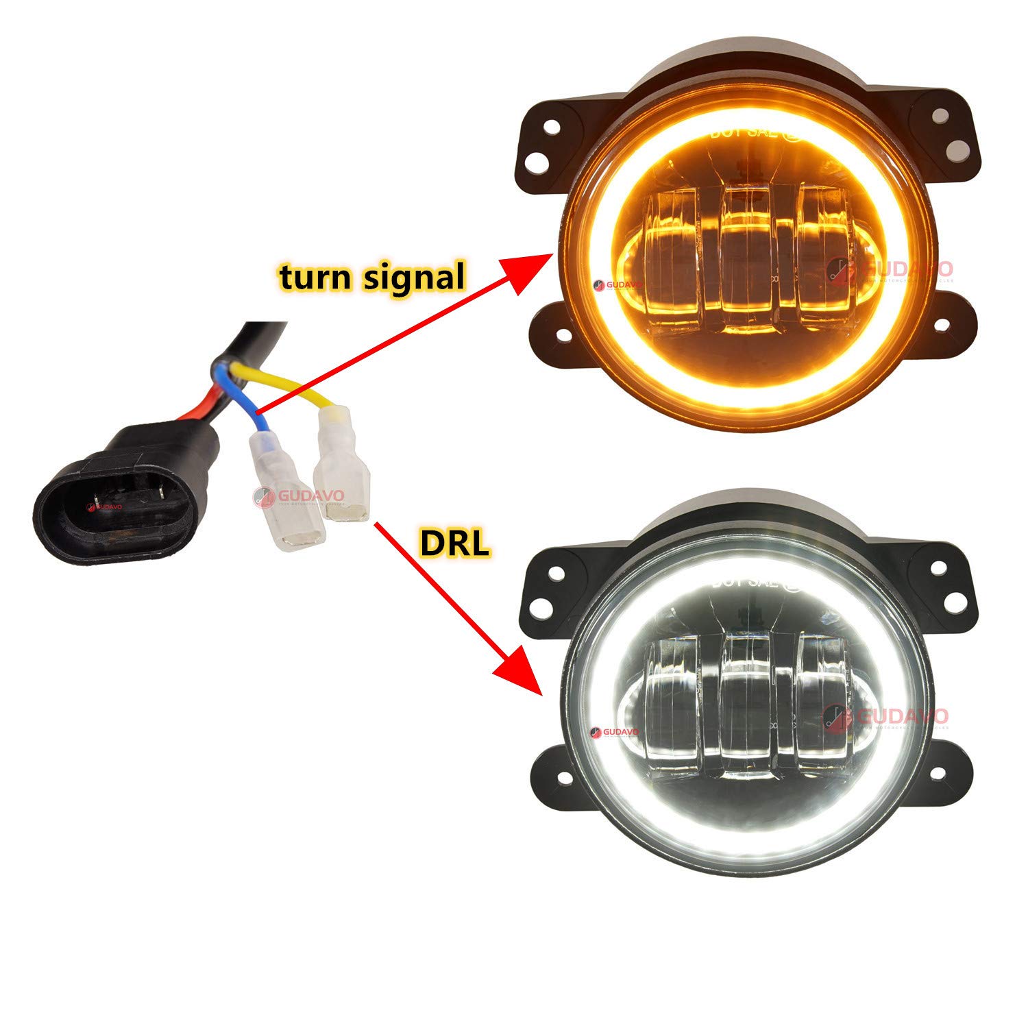 4 Inch Super Bright LED Fog Lights with DRL Halo Ring - Compatible with Jeep Wrangler Rubicon, Sport, Sahara, Unlimited, Hard Rock, Willys, Altitude, Dragon, X - Perfect for Off-Roading, Night Driving & Enhanced Visibility