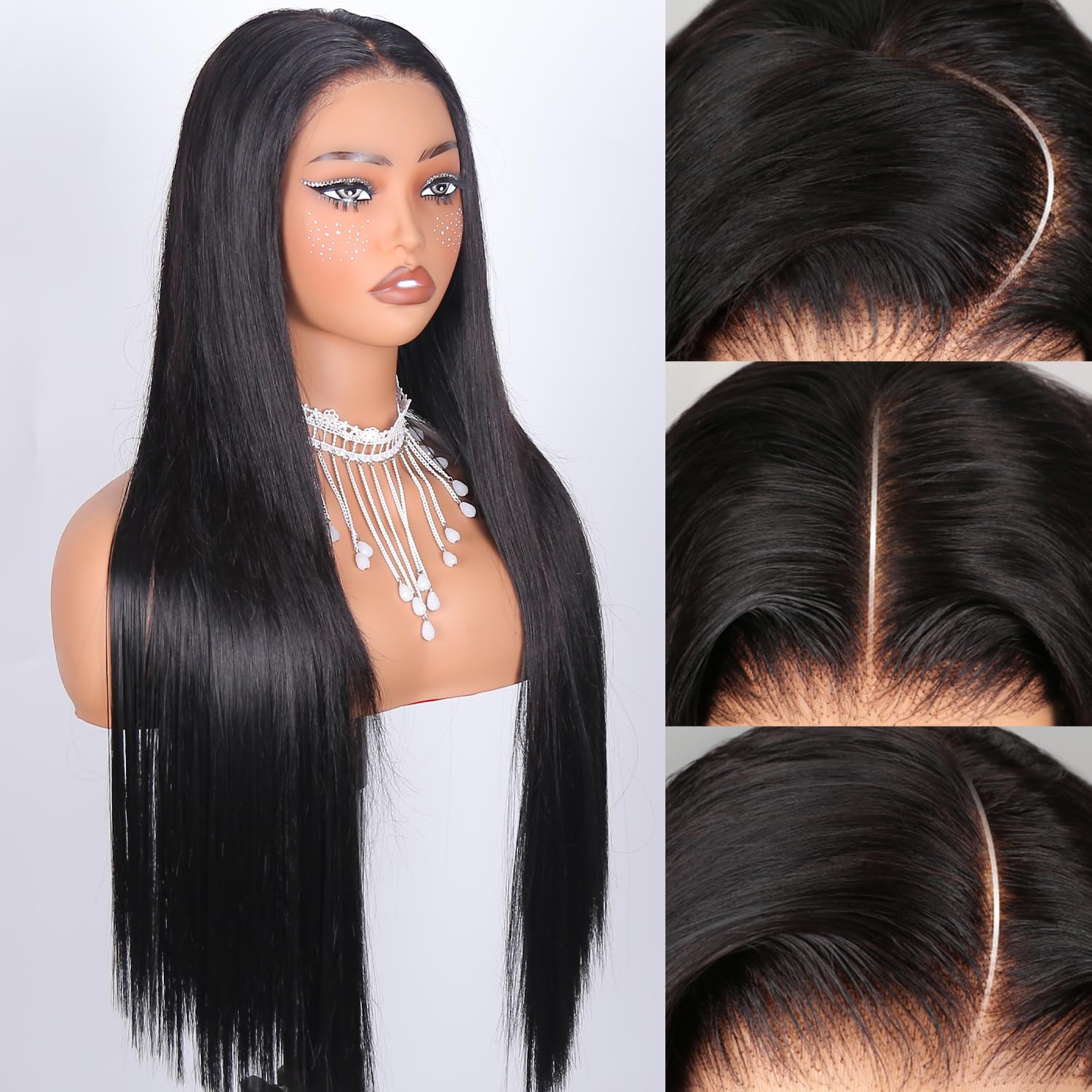 7x5 HD Lace Glueless Human Hair Wig - Pre Plucked Black Straight Wig with Baby Hair & Bye Bye Knots | 220 Density 28 Inch Natural Wigs for Black Women | Perfect for Daily Wear, Special Occasions & Protective Styling