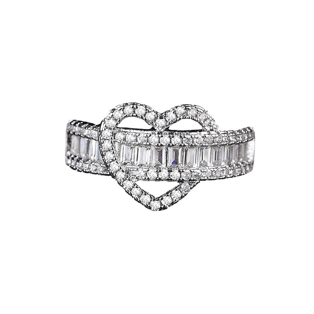 Wide Band Zircon Gold Heart Ring for Women | Elegant 925 Sterling Silver Jewelry Gift for Valentine's Day, Anniversary & Special Occasions | A8546