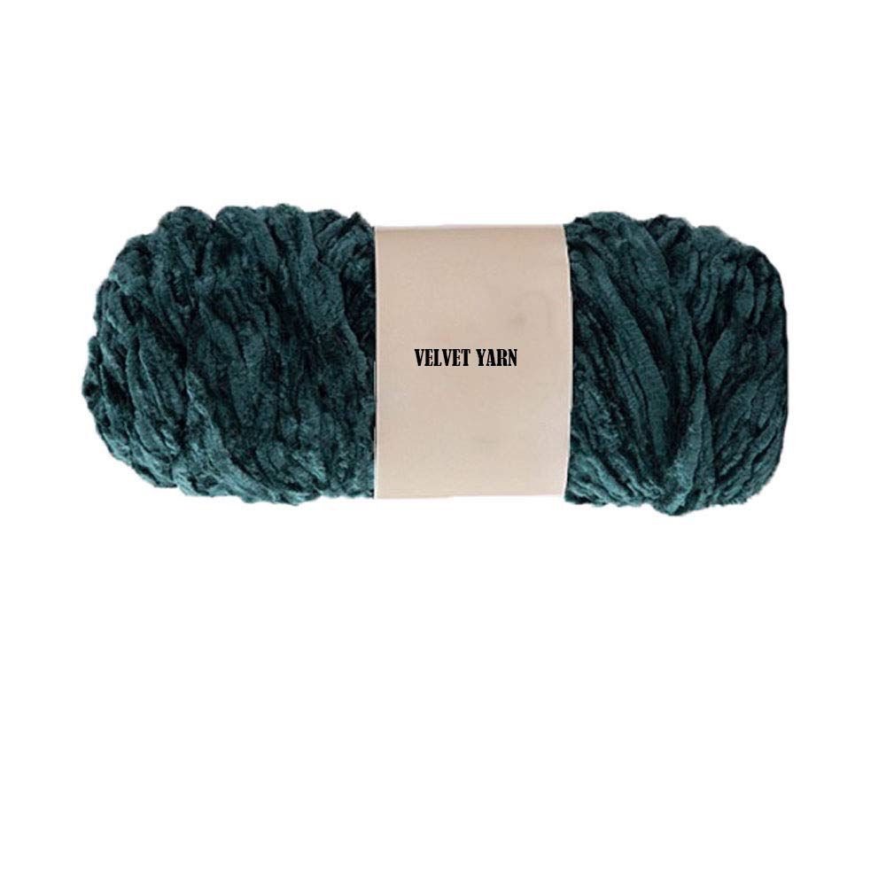 Luxury Dark Green Velvet Chenille Yarn for Knitting & Crochet - DIY Afghan Blankets, Pillows, Winter Scarves & Sweaters - Soft Fluffy 100g Yarn for Cozy Winter Crafts & Home Decor