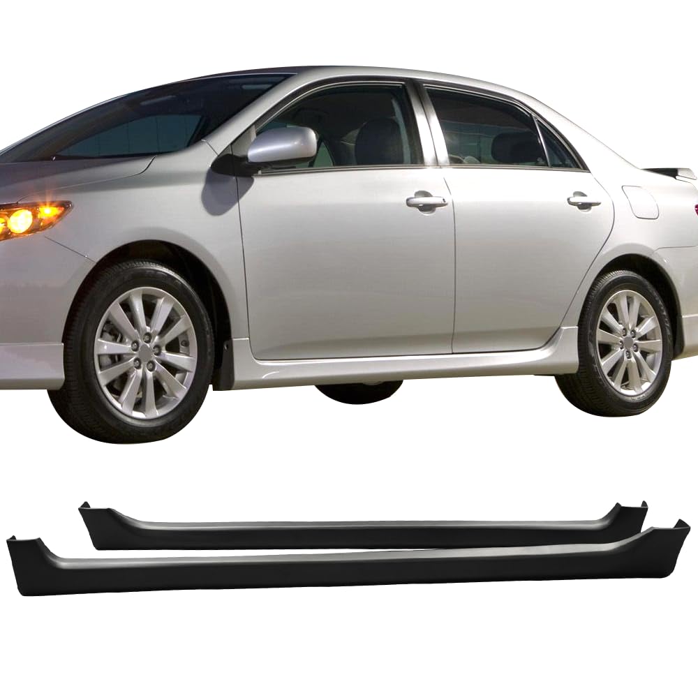 IKON MOTORSPORTS PP Black Side Skirts for 2009-2013 Toyota Corolla - Side Bottom Line Extension - Perfect for Car Customization & Street Style Enhancement
