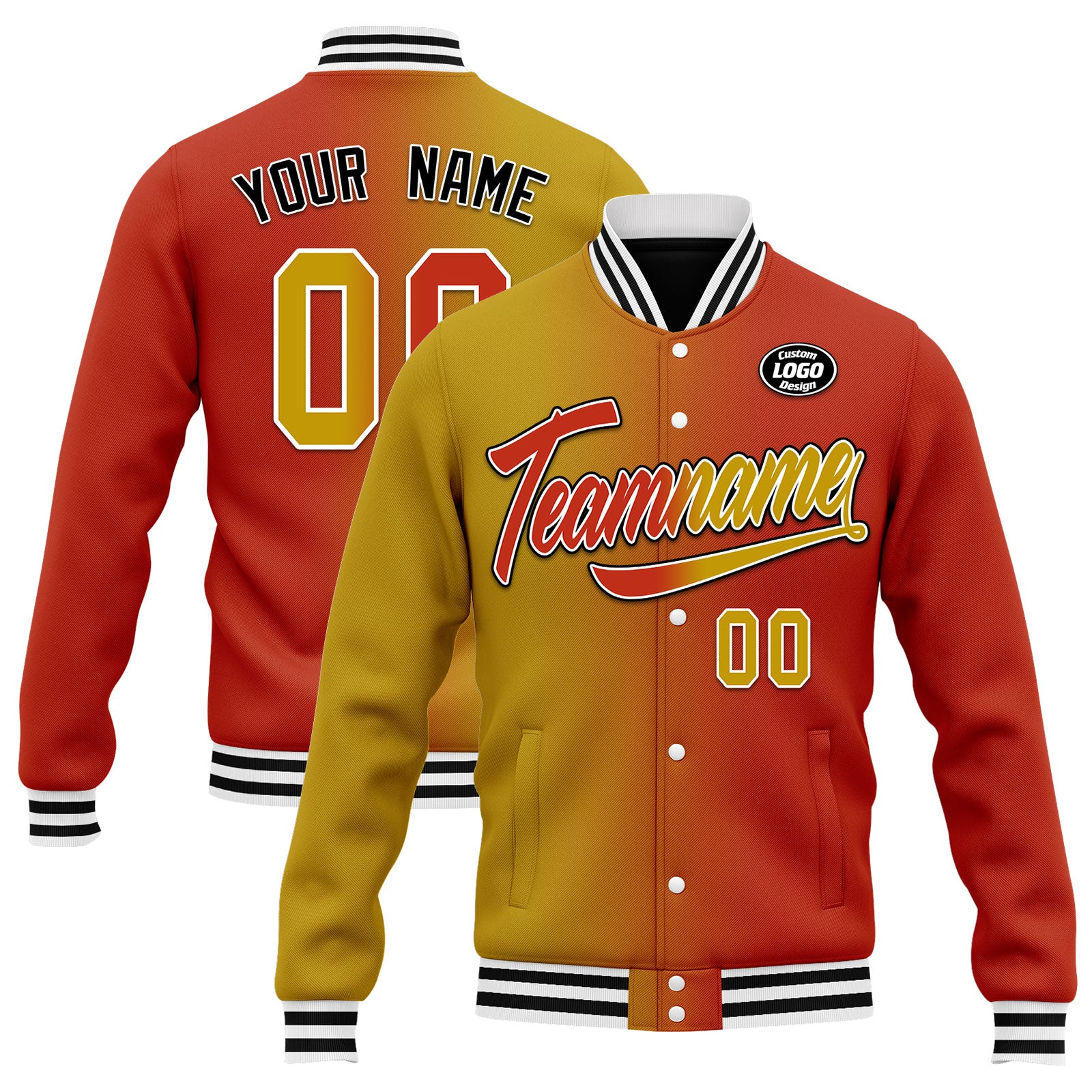 Custom Gradient Bomber Jacket - Personalized Varsity Letterman Jacket with Full Snap Closure (FZ005 D028015) | Perfect for Casual Wear, Street Style & High School Events