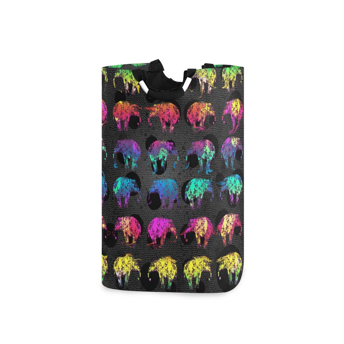 RunningBear Collapsible Laundry Hamper - Large Capacity Rainbow Psychedelic Elephant Design Clothes Basket for Bathroom, Dorm & College | Portable Washing Hamper for Laundry Room, Bedroom & Travel