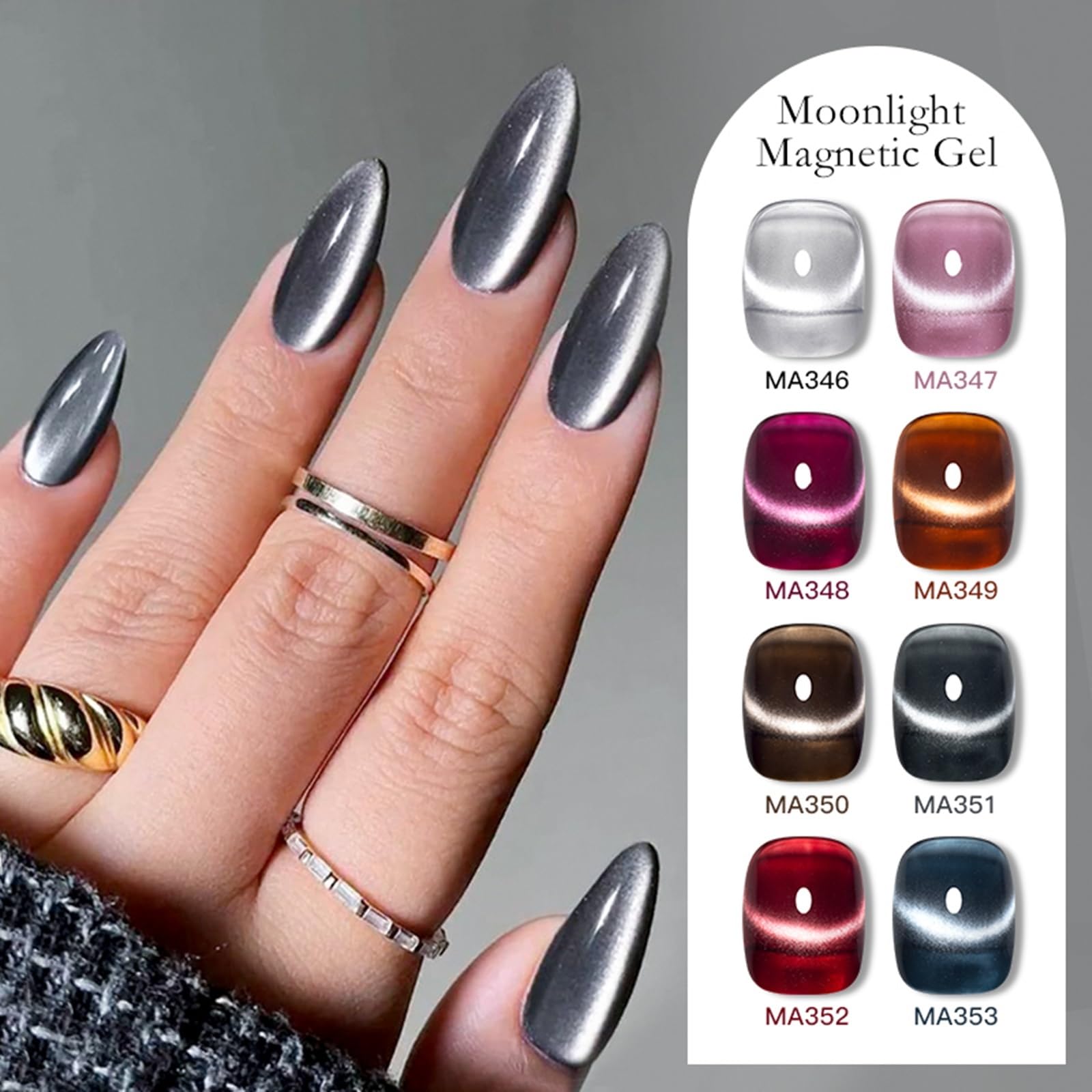 MEET ACROSS 12-Piece Cat Eye Gel Nail Polish Set - Fall Winter Retro Magnetic Nail Polish Kit in Pink, Brown, Blue, Gray & Green with Base & Top Coat - Soak Off UV Gel for Salon & Home Manicure - Perfect Gift for Nail Art Lovers