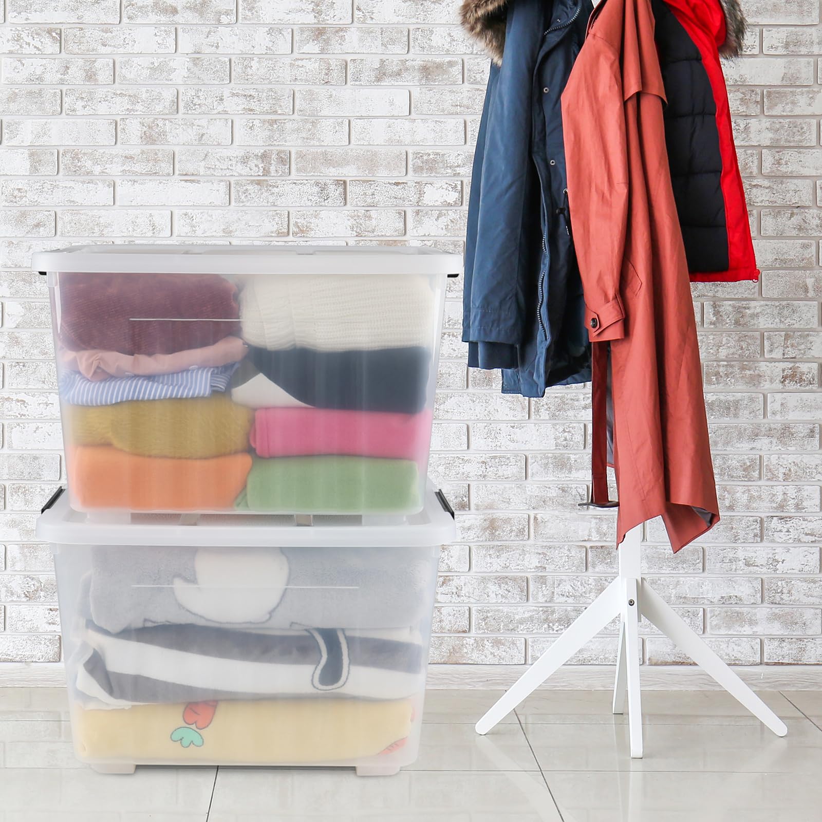 Wekioger 70 Quart Large Lidded Storage Bin with Wheels - 4 Pack Plastic Storage Totes, Latching Storage Box for Home Organization, Garage, Closet & Moving Supplies