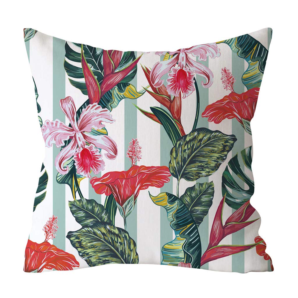 Green Leaf Printed Polyester Pillow Case - 18x18 Inch Sofa & Car Cushion Cover with Tassel Decor | Home & Office Decorative Pillow Cover (One Size)