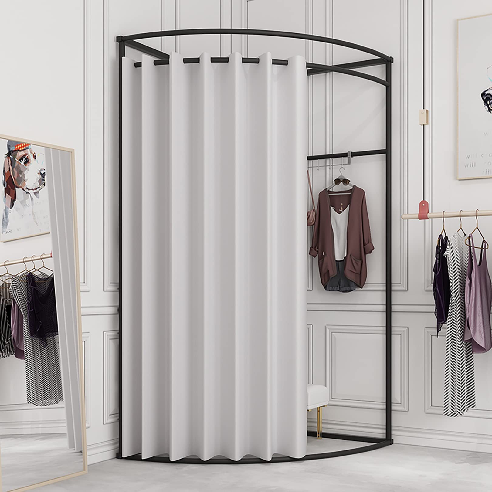 Portable Fitting Room for Clothing Store - Privacy Changing Room with Metal Frame, Shading Curtain, Hanging Rod & Hook | Ideal for Malls, Offices & Home Use | Dressing Room Divider for Secure Try-Ons