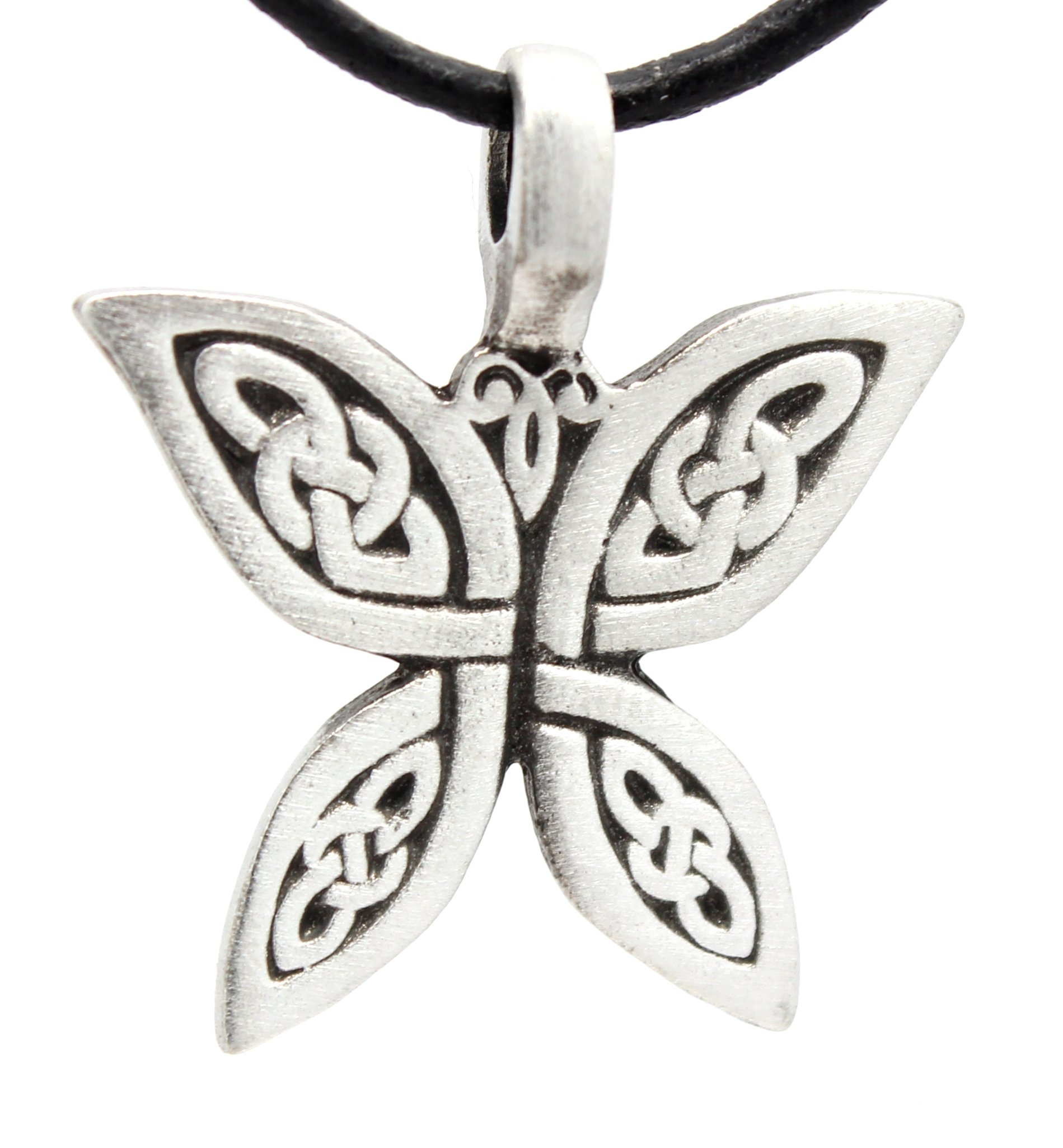 Celtic Knot Butterfly Pendant Necklace - Pewter Jewelry with Leather Cord for Women, Boho Style Gift for Her - Perfect for Everyday Wear, Parties & Special Occasions